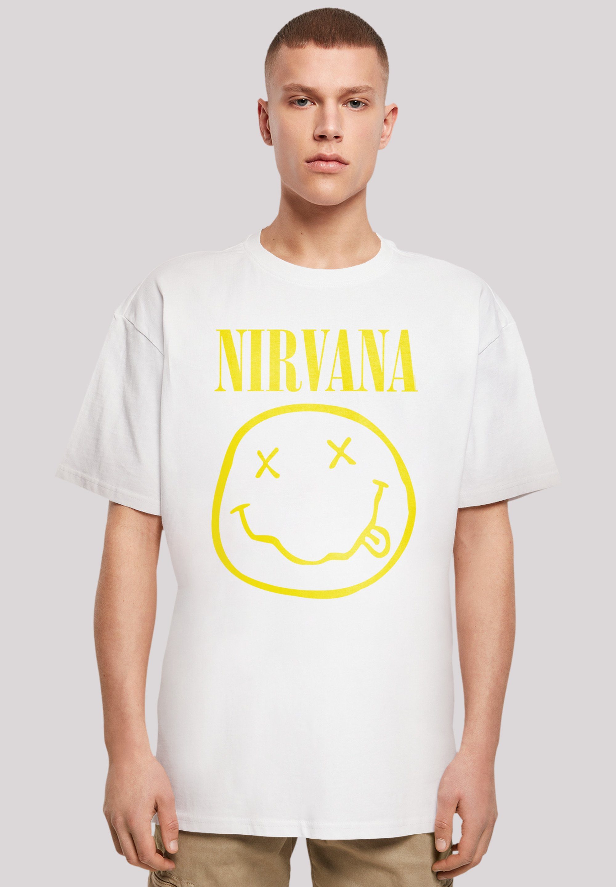 F4NT4STIC T-Shirt Nirvana Rock Band Yellow Happy Face Premium Qualität weiß