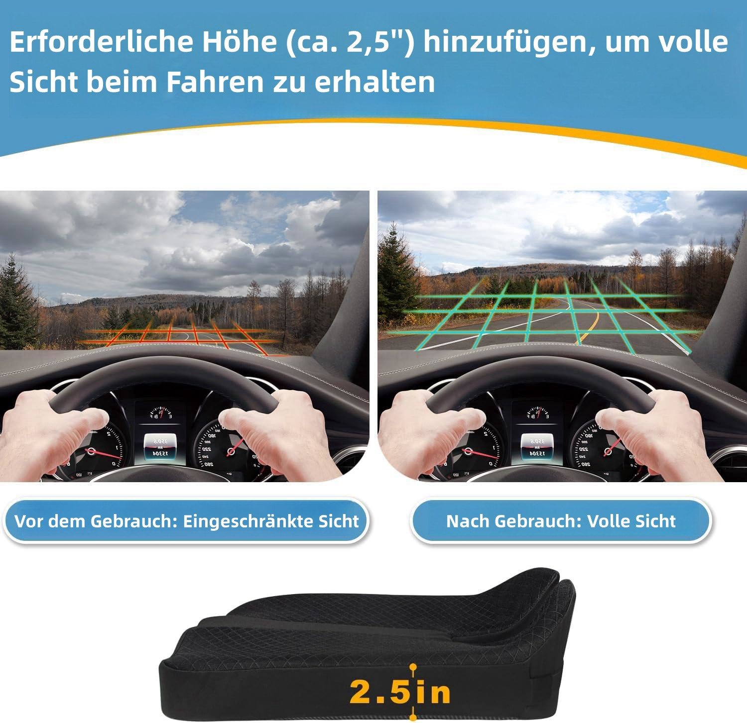 PFCTART Sitzkissen Auto Anti-Rutsch-Sitzkissen mit Memory-Schaum, Ergonomisches Ischias- & Steißbeinkissen, U-Form Design