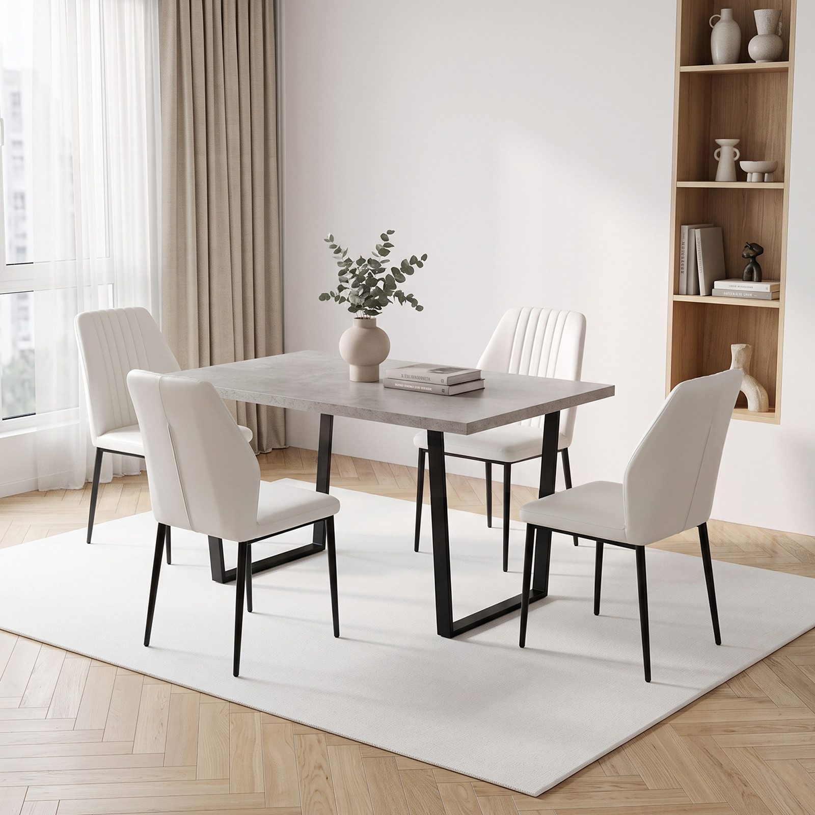 Jiexi Essgruppe Esstisch Set 110x70 MDF Grau Feste Essgruppe mit PU-Leder Stühlen
