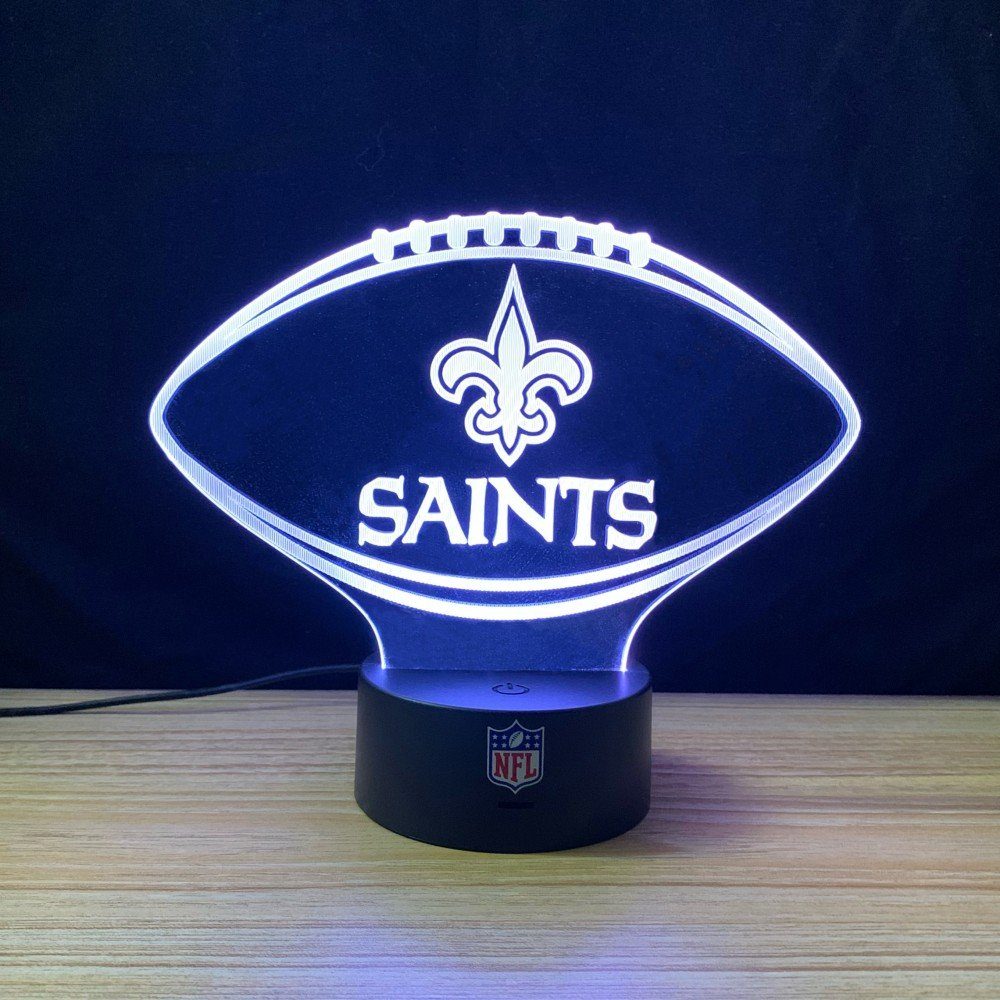 New Orleans Saints LED Dekolicht Teamlogo Football Lampe, LED fest integriert, Rot, Blau, Grün, Gelb, Weiß, Lila, Farbwechsel