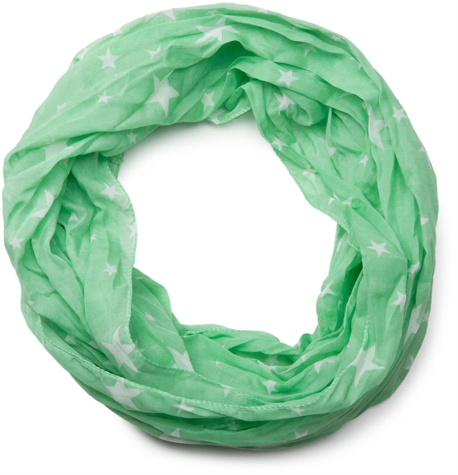 styleBREAKER Loop, (1-St), Seidiger Loop mit Sterne Muster Grün-Weiß