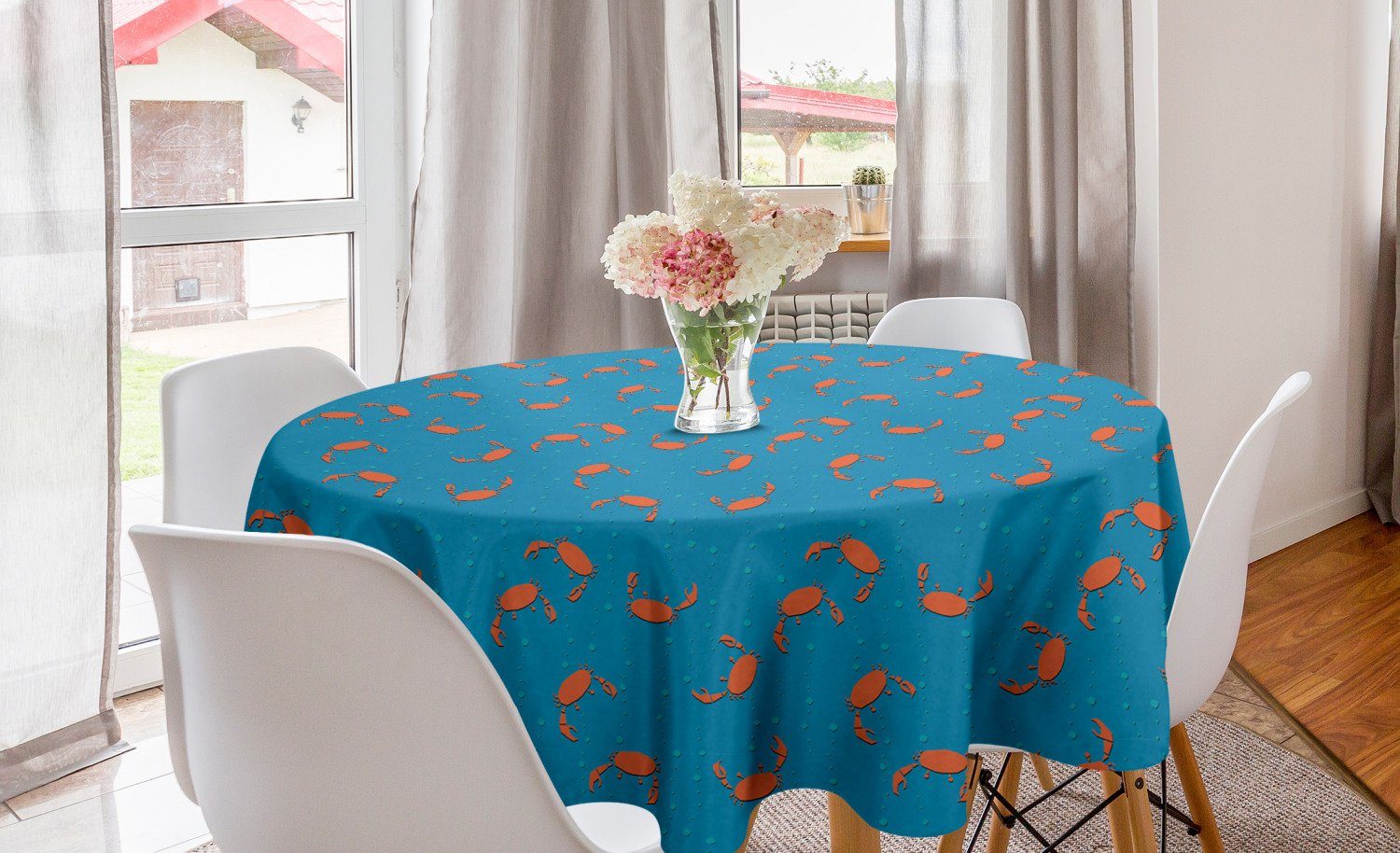Tischdecke Muster Blasen und Tischdecke Abakuhaus Krabben Nautisch Dekoration, Küche Abdeckung für Esszimmer Kreis