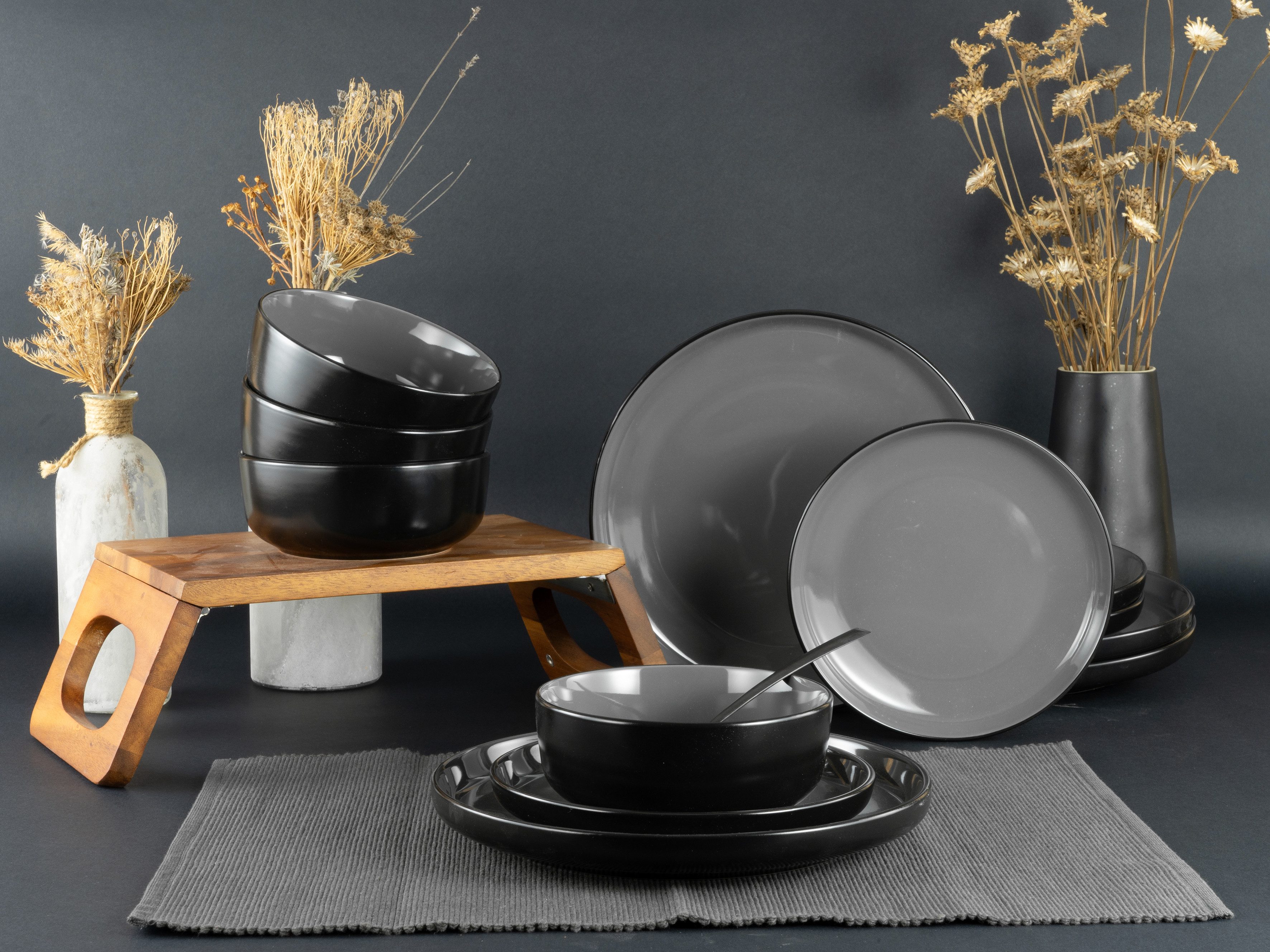 my home Tafelservice Teller Set, modernes Geschirr-Set, Service Östra Greda (12-tlg), 4 Personen, Steinzeug, hohe Haltbarkeit, spülmaschinengeeignet & mikrowellengeeignet