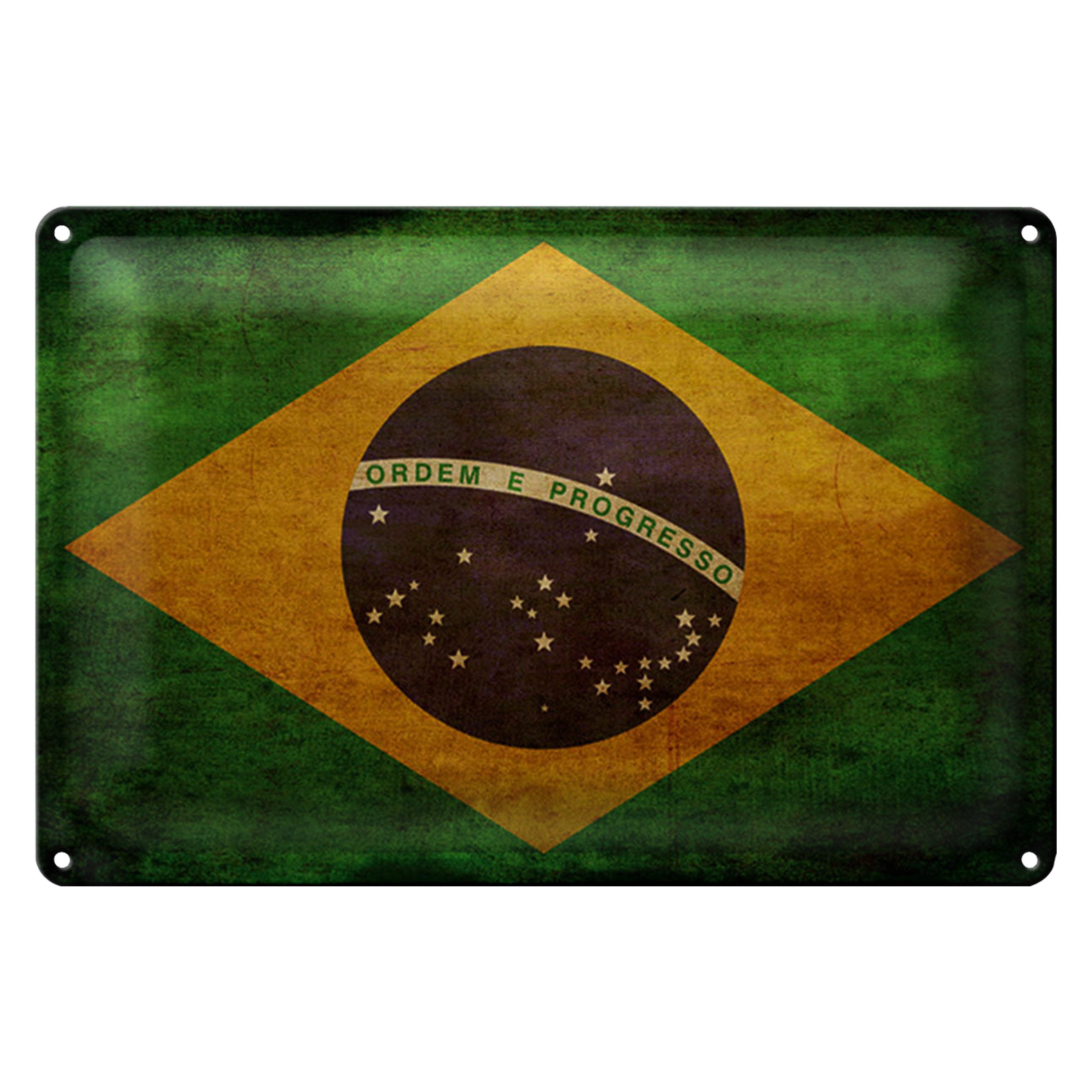 Roomando Metallschild Flagge 40x30cm Brasilien