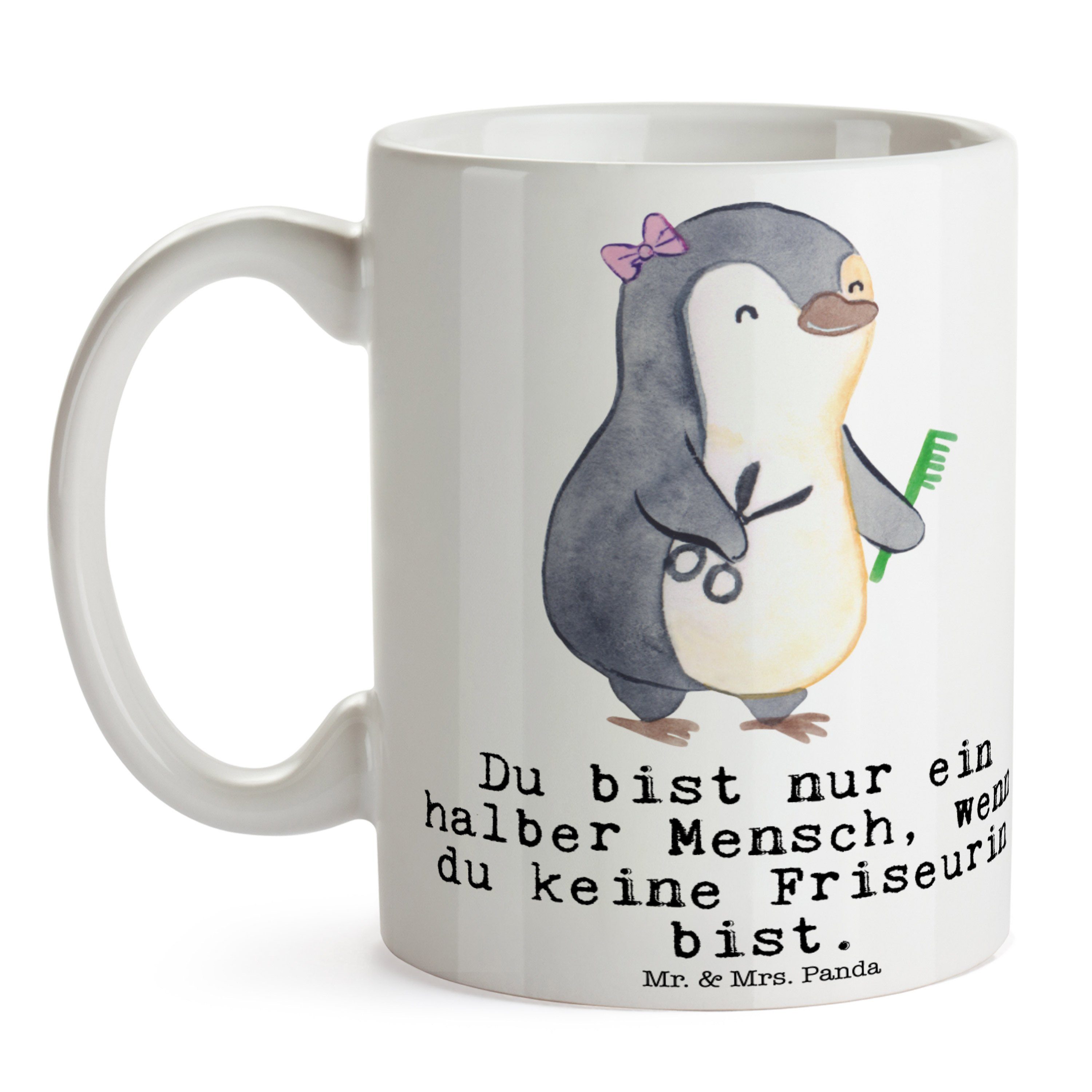 - Friseur, Friseursalon, Friseurin - mit Eröffnung Tasse Herz Panda Mrs. & Mr. Weiß Keramik Geschenk,