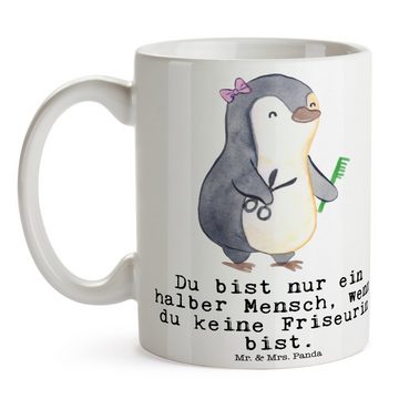 Mr. & Mrs. Panda Tasse Friseurin Herz - Weiß - Geschenk, Eröffnung Friseur, Friseursalon, Fä, Keramik, Herzberührende Designs