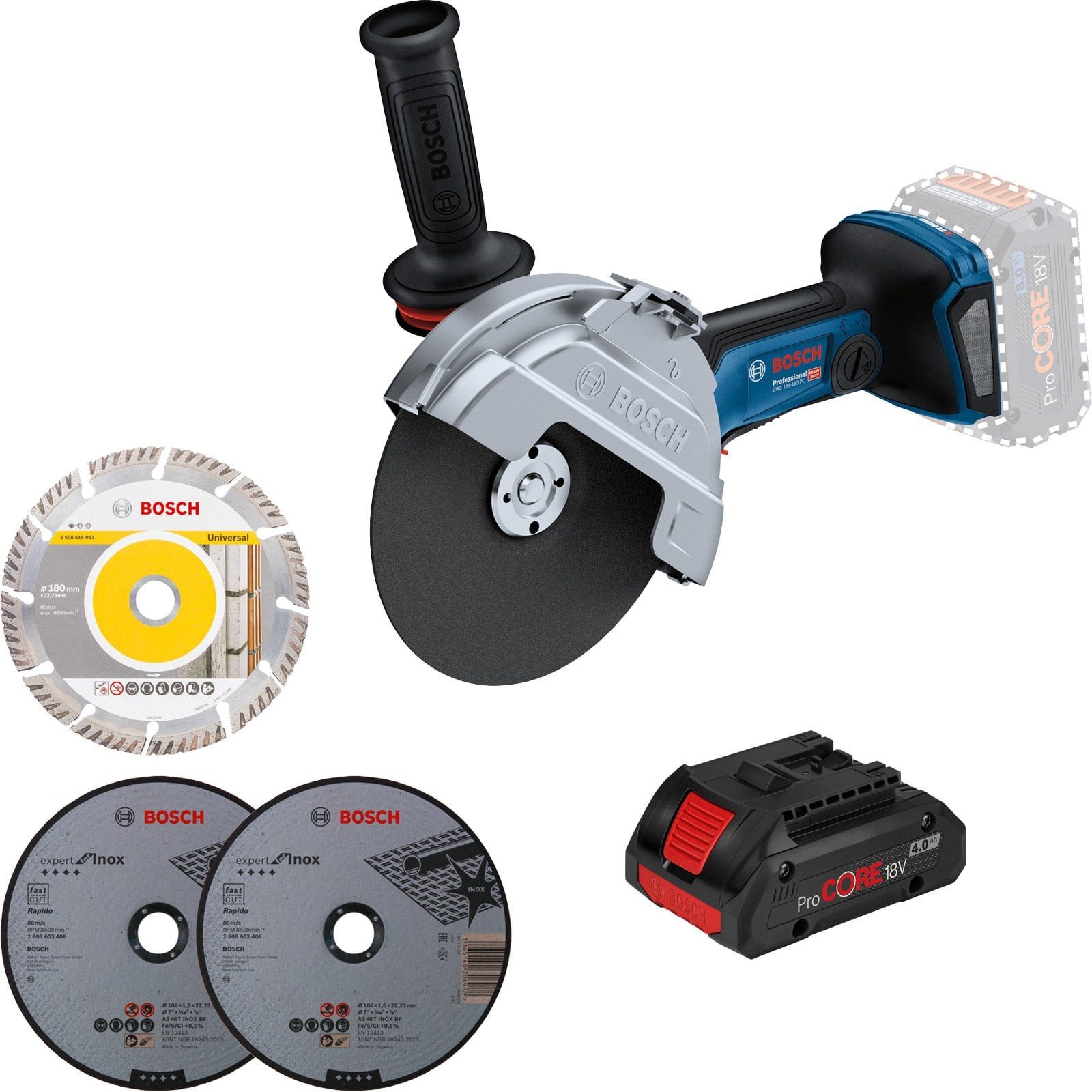 BOSCH Akku-Winkelschleifer Bosch Akku-Winkelschleifer GWS 18V-180 PC Ø 180 mm / 1x 4,0 Ah ProCore