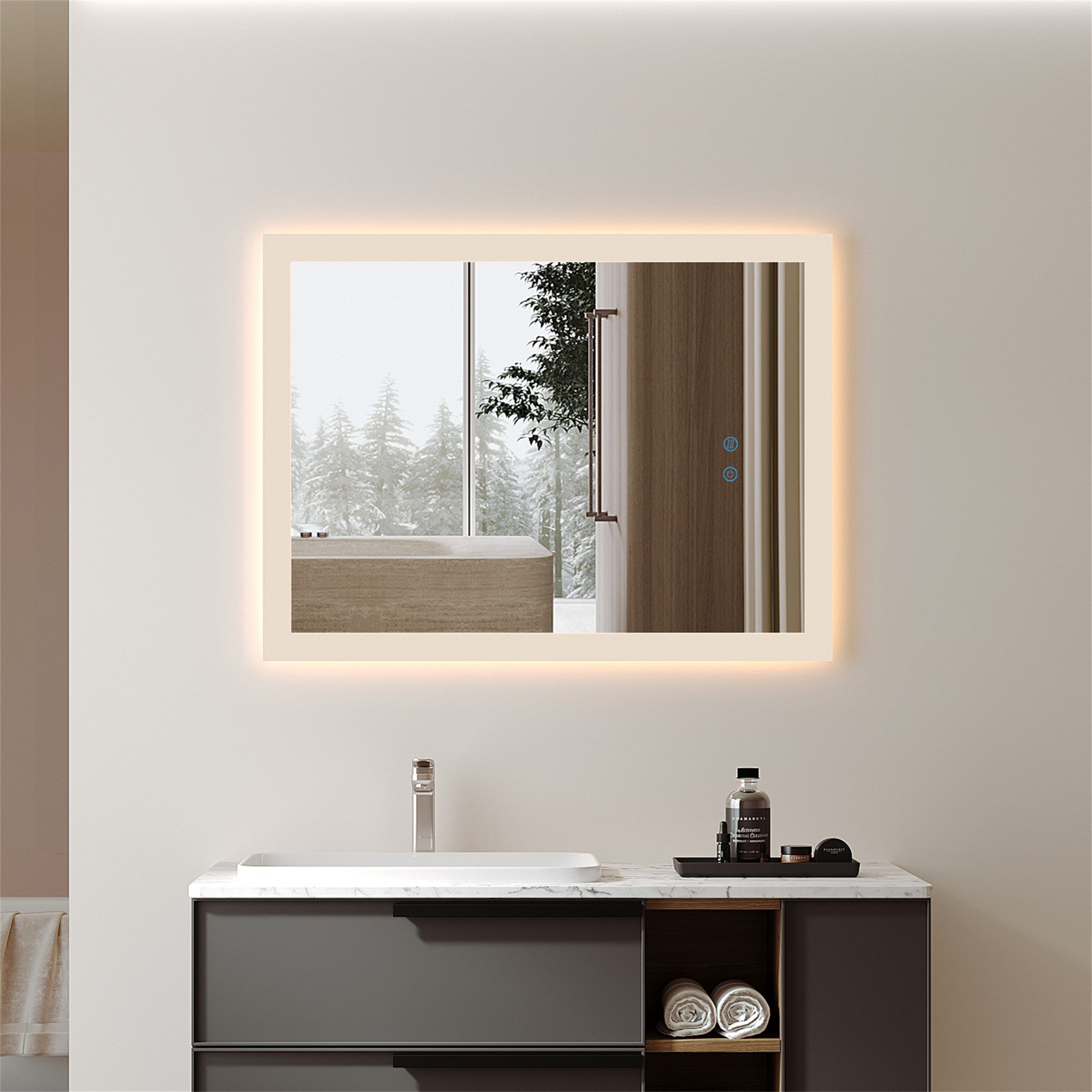 Thumbnail - IMPTS Badspiegel Badezimmer Wand spiegel mit Beleuchtung Antibeschlag-Funktion (Set, Naturweiß, IP44, Vertikal/Horizonta...