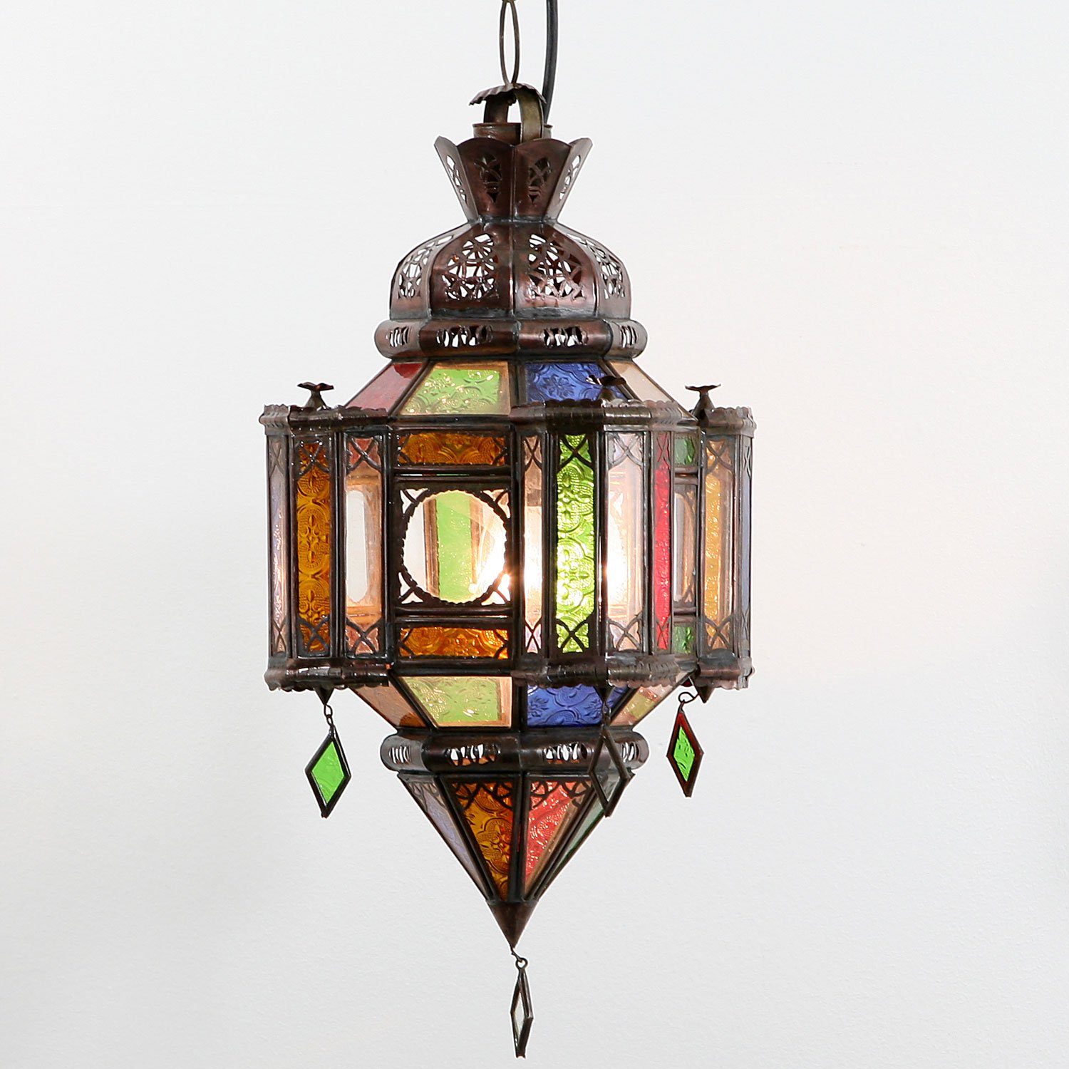 Casa Moro Deckenleuchte Orientalische Lampe Moulawlidat aus Reliefglas & Eisen handgefertigt, ohne Leuchtmittel, Kunsthandwerk aus Marokko Ramadan Dekoration L1311