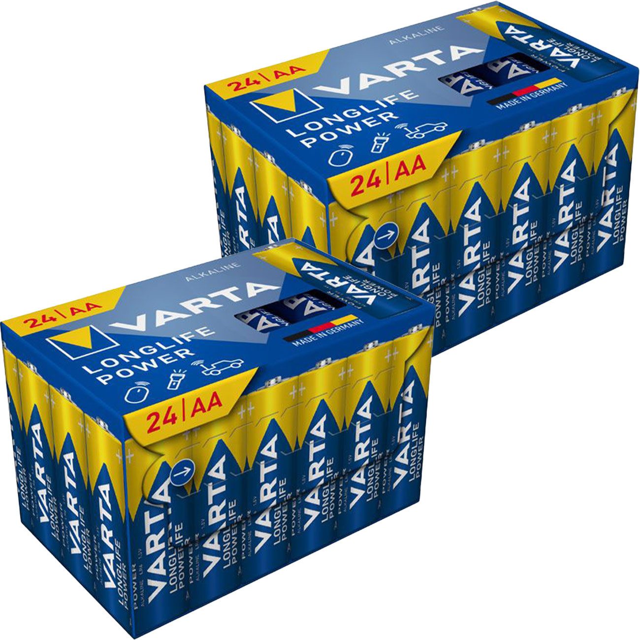 VARTA Varta AA Mignon Batterien: 10J lagerbar & Longlife Power Batterie, (24 St), für Fernbedienungen, Lampen & Spielzeug