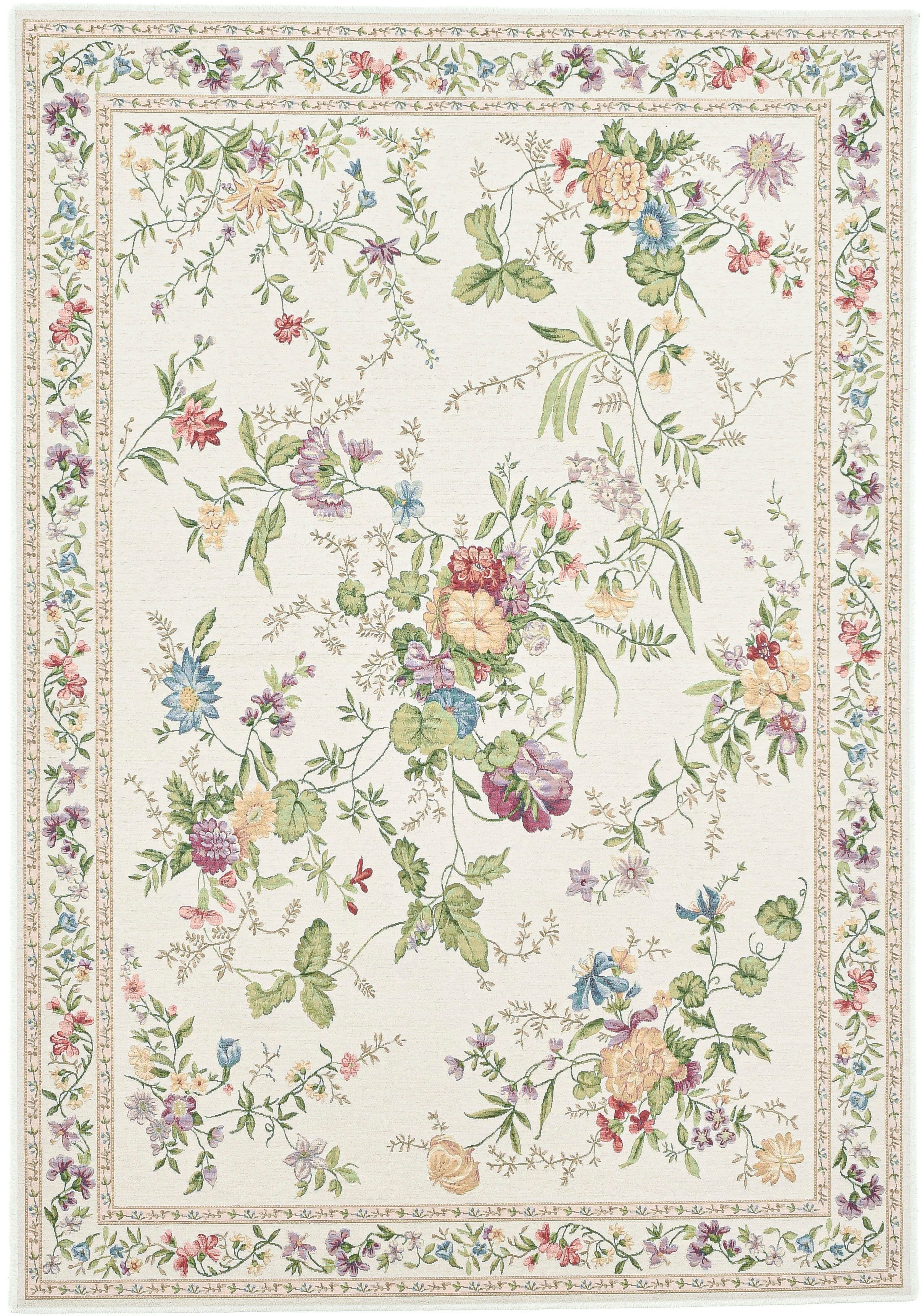 THEKO Teppich Flomi Sagrini, rechteckig, Höhe: 4 mm, Flachgewebe, Pastell-Farben, Blumen Design, mit Bordüre