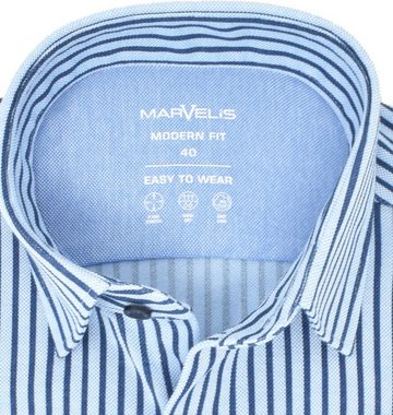 MARVELIS Businesshemd Easy To Wear Hemd - Modern Fit - Langarm - Gestreift - Hellblau/Dunkelblau