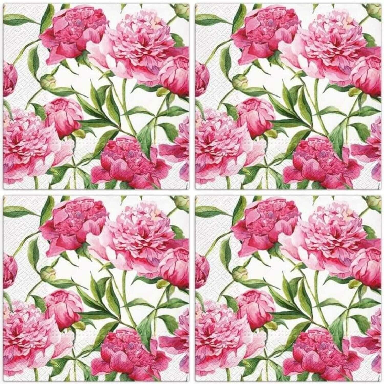 Tete a Tete Papierserviette Blumen, ca 33x33 cm, Pfingstrosen, Pink Peonies, Party Servietten, (20 St), Party Dekoration, Tischdeko, Decoupage, Kunstpapier