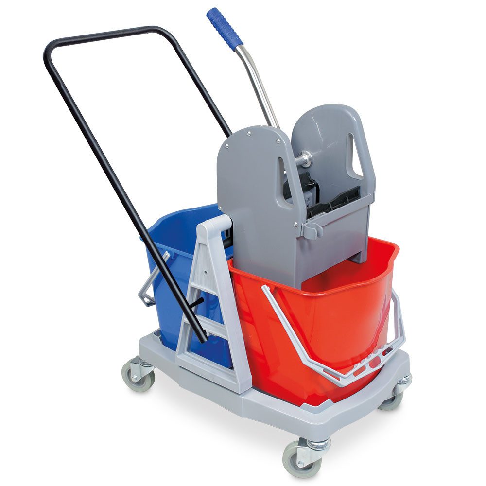 BRB-Lagertechnik Putzwagen Reinigungswagen-Set Profi, Handhebel-Presse, 2 Eimer je 17 Liter