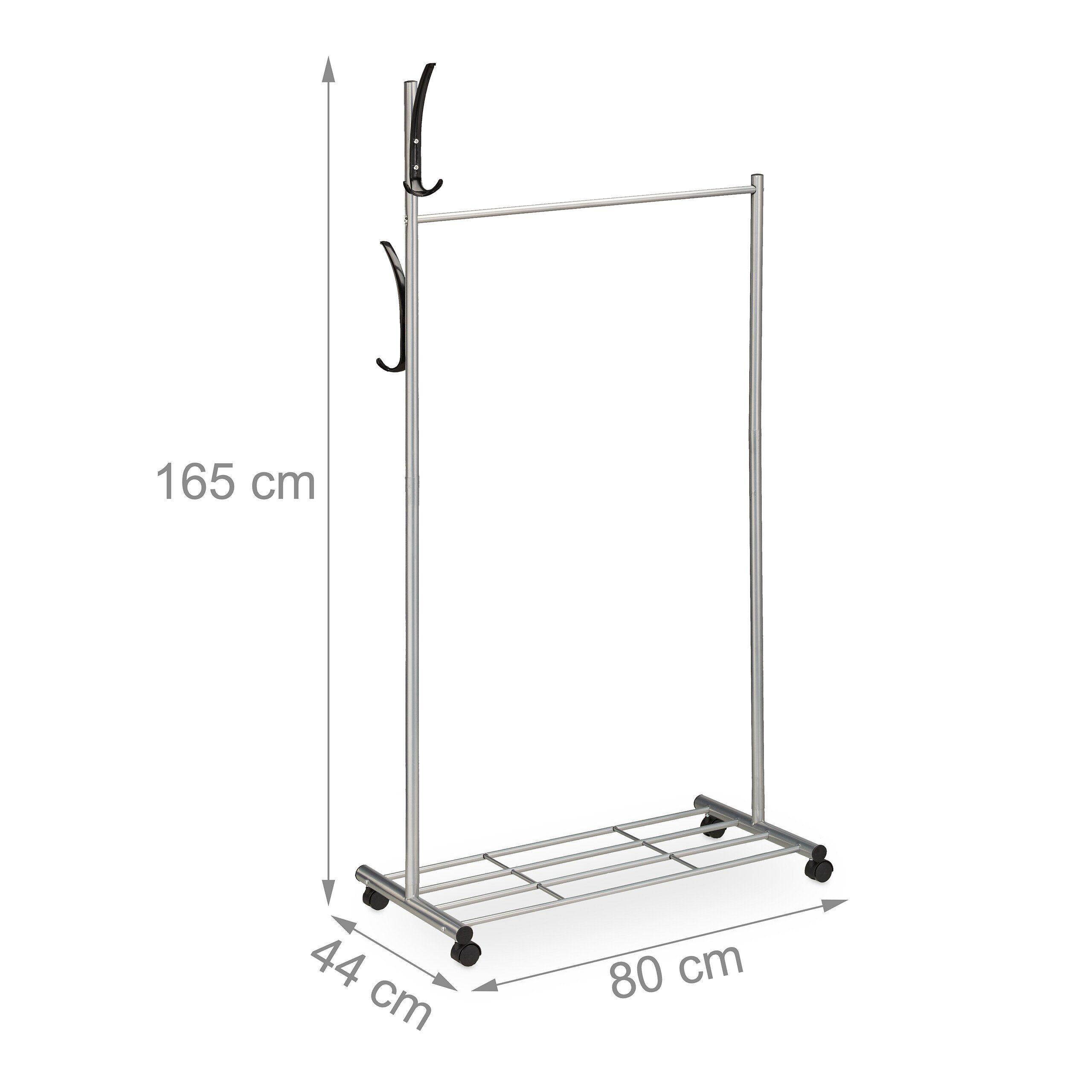 relaxdays Garderobenständer Silberne Garderobe mit Rollen