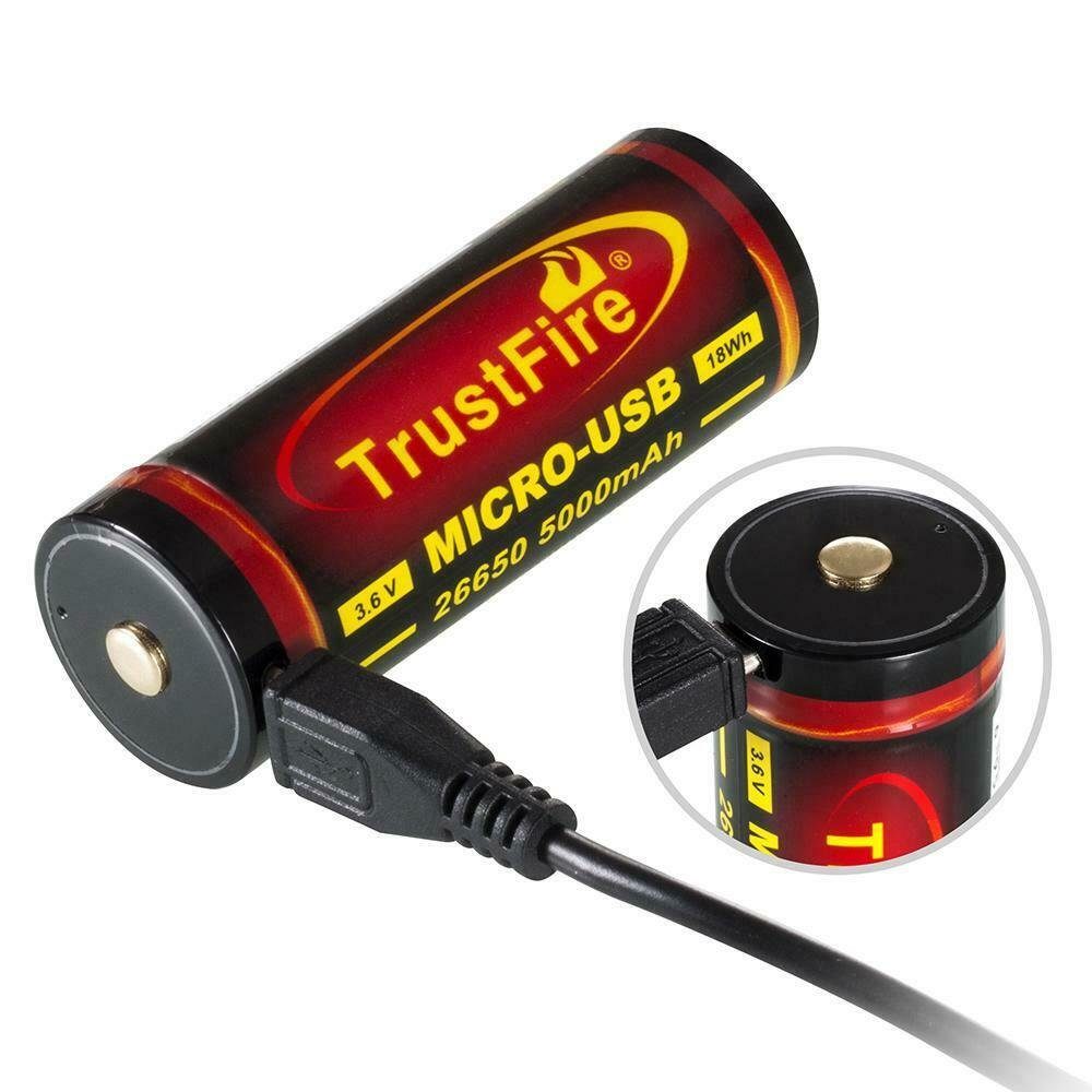 Trustfire 26650 Akku 5000 mAh (3,7 V), mit Schutzschaltung - USB wiederaufladbar