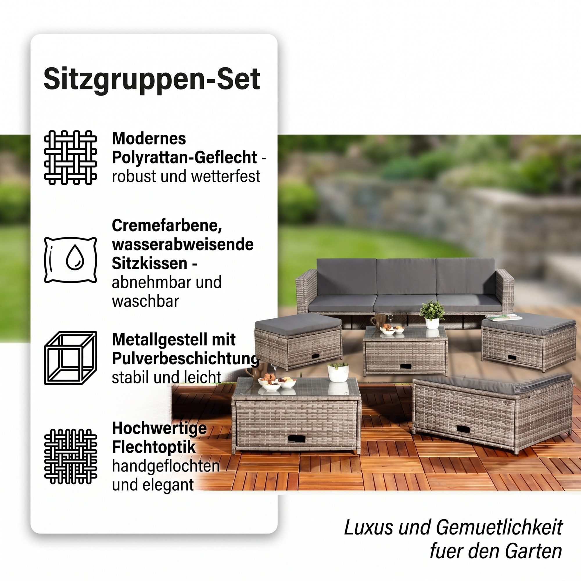 Mucola Gartenlounge-Set Polyrattan Lounge Rattanmöbel Sitzgruppe Gartenmöbel Gartenset, (Set, Premium-Lounge), Hochwertige Flechtoptik