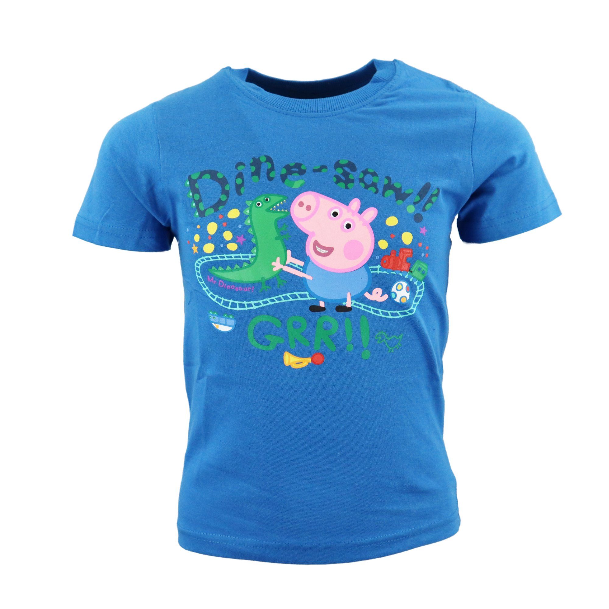 92 Kinder Gr. Peppa Baumwolle Blau Peppa Pig bis T-Shirt Saurier Wutz 116, Print-Shirt George