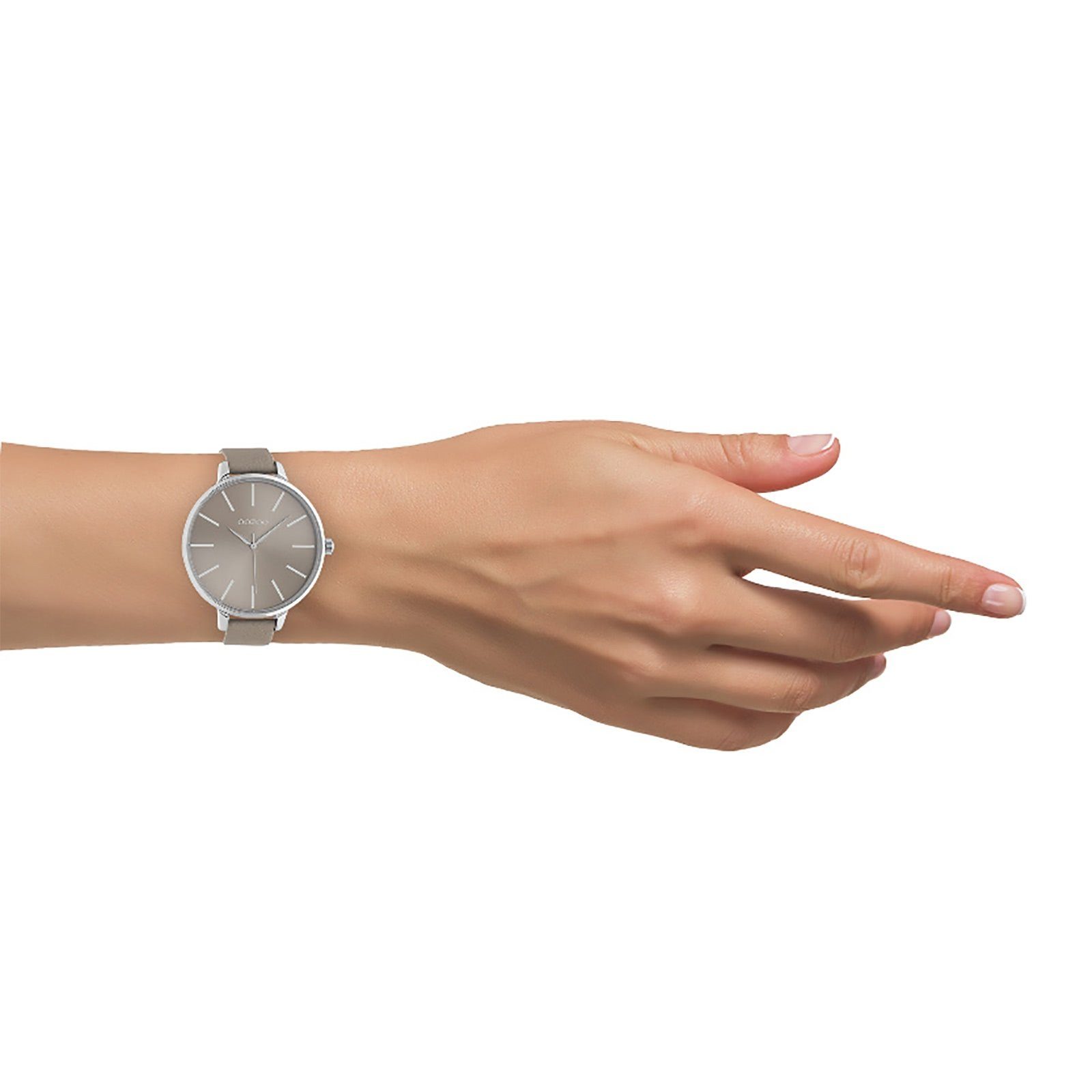 OOZOO Lederarmband, Fashion-Style 48mm) (ca. Damenuhr Quarzuhr Armbanduhr Oozoo Damen rund, extra braun Analog, groß