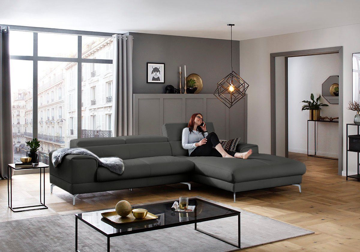 W.SCHILLIG Ecksofa piedroo, Designsofa mit tollem Sitzkomfort, bequem und elegant, L-Form, Kopfteilverstellung, wahlweise mit Sitztiefenverstellung, Breite 303cm