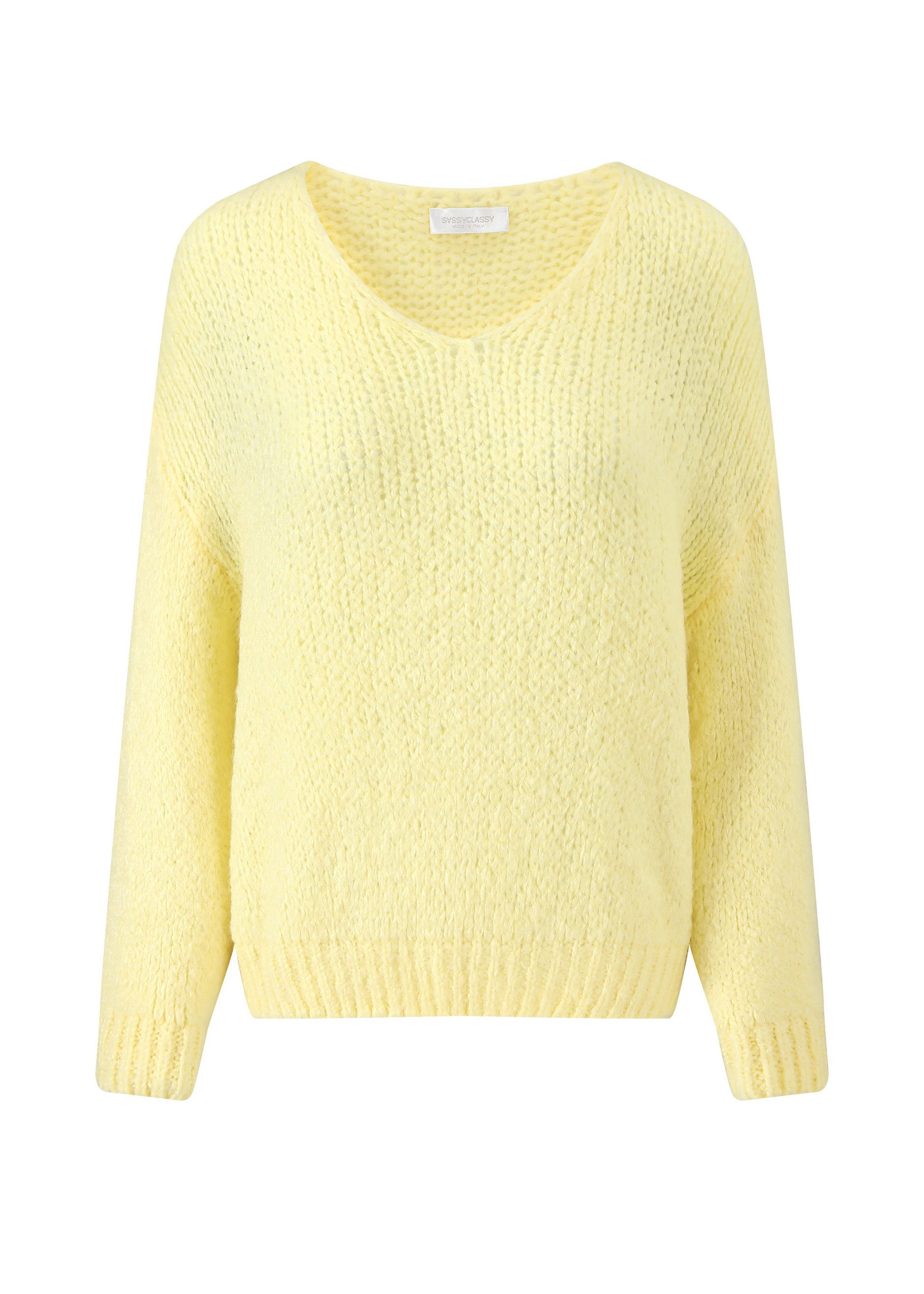 SASSYCLASSY Strickpullover Oversize Pullover Damen mit V-Ausschnitt Elegant Weicher Damenpullover aus Grobstrick Schwarz Beige Grau Rosa Rot