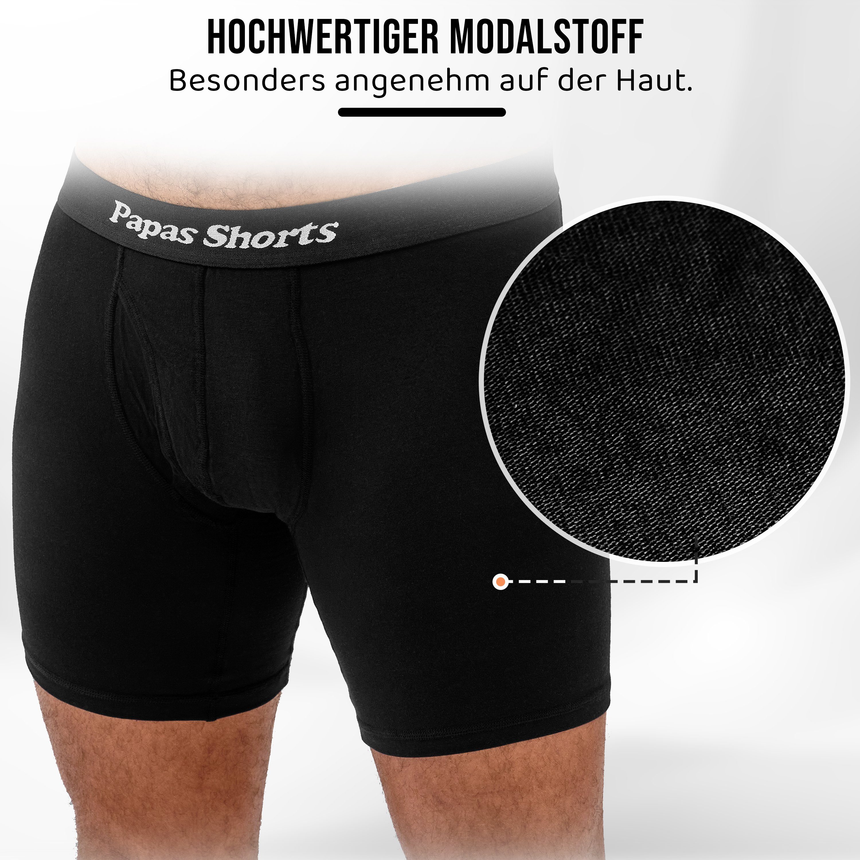 Papas Shorts Boxershorts Herren, Extra Lang (Packung, 3er-Pack) aus weichem Modal mit extra Beinlänge gegen Zwicken im Schritt