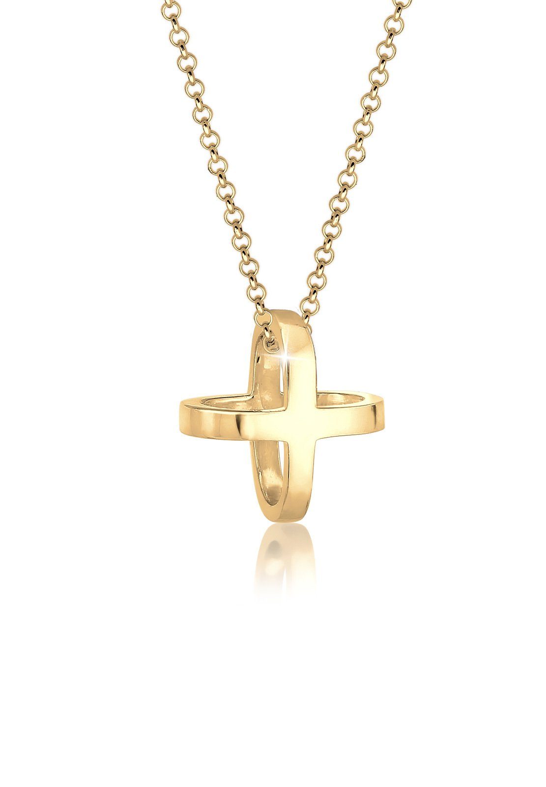 Elli Kette mit Anhänger Kreuz Cross Symbol 3D 925 Sterling Silber Gold | Silberketten