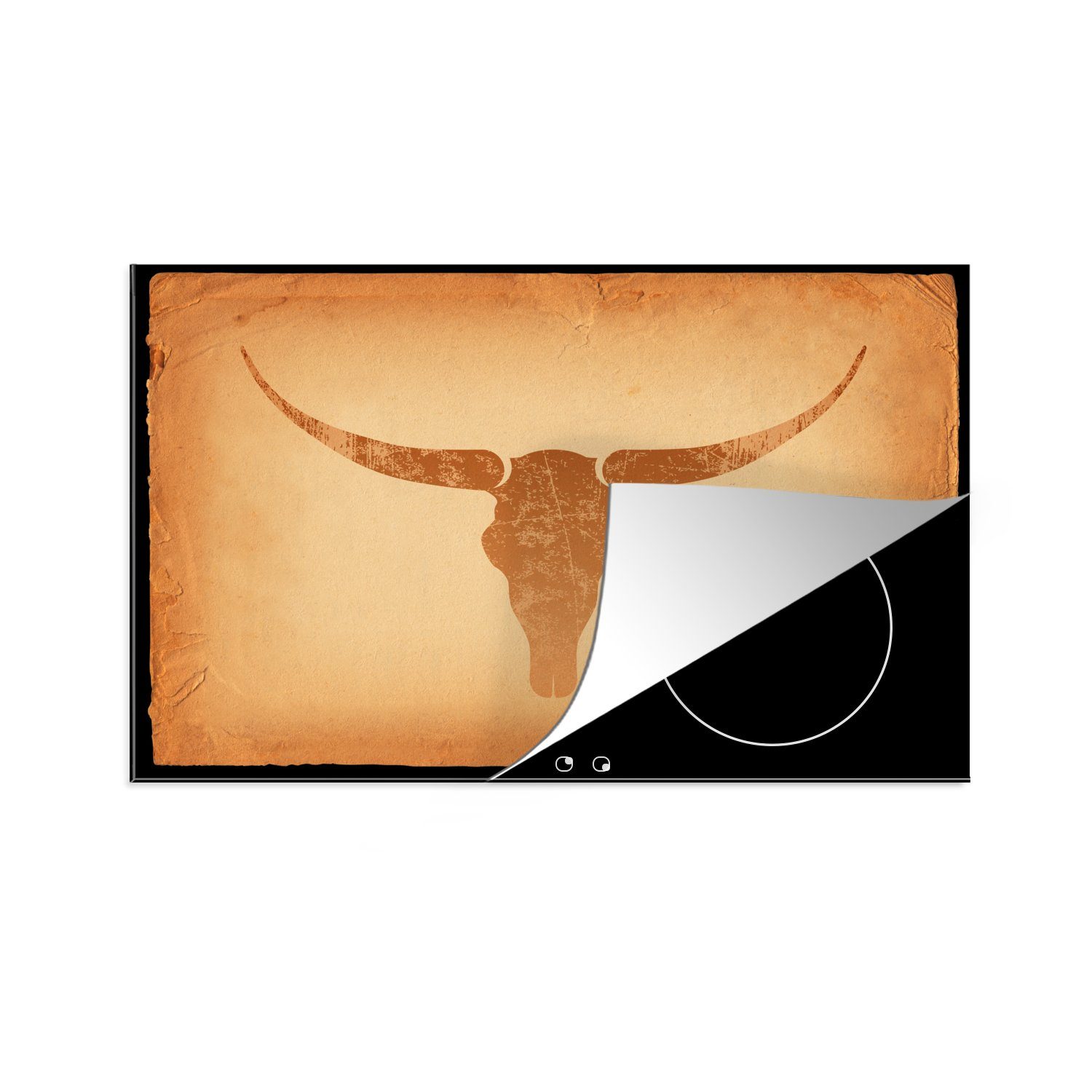 Eine tlg), antike Induktionskochfeld (1 des Illustration Schutz MuchoWow 81x52 für die Texas Longhorns, Ceranfeldabdeckung Vinyl, küche, cm, Herdblende-/Abdeckplatte