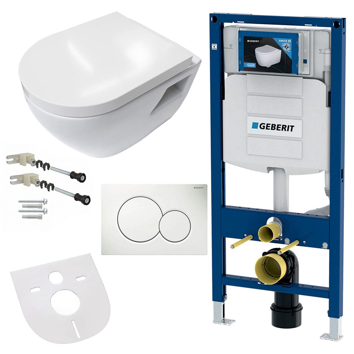 GEBERIT Tiefspül-WC GEBERIT-AL5509-SET, Geberit Wand Hänge WC Toilette Softclose-Deckel Vorwandelement