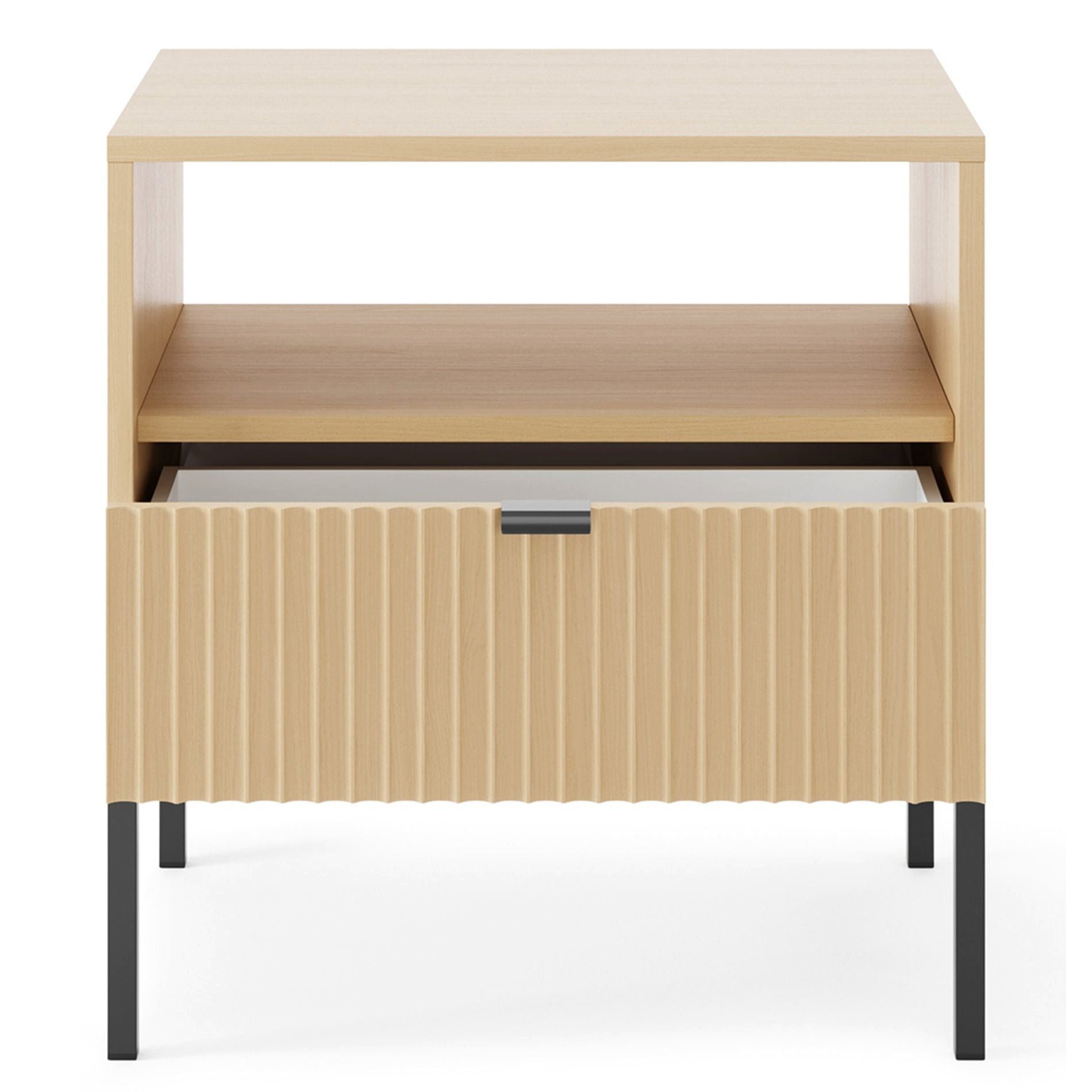 Selsey Nachttisch VELLORE, Schublade, offenes Fach, schwarze Metallbeine, 54 cm