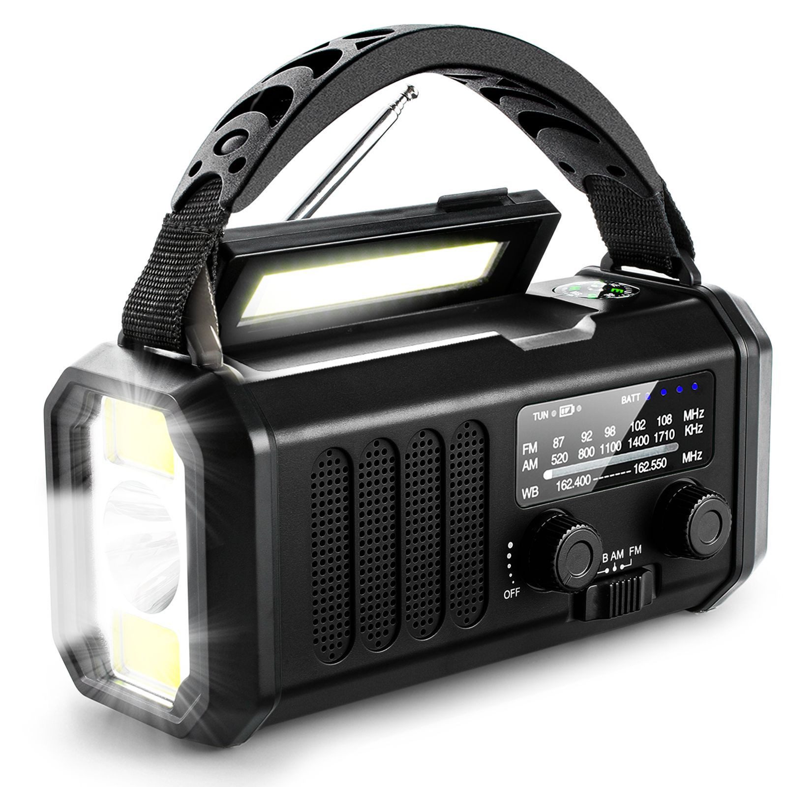 Tekoo Notfallradio 10000mAh mit Solar, Kurbel, LED, SOS, IPX6, UKW Notfallradio (UKW, FM, MW, AM, Wetterradio, 14 W, IPX6 Spritzwassergeschützt, 3-Modi-Taschenlampe, Notfall-Wetterradio)