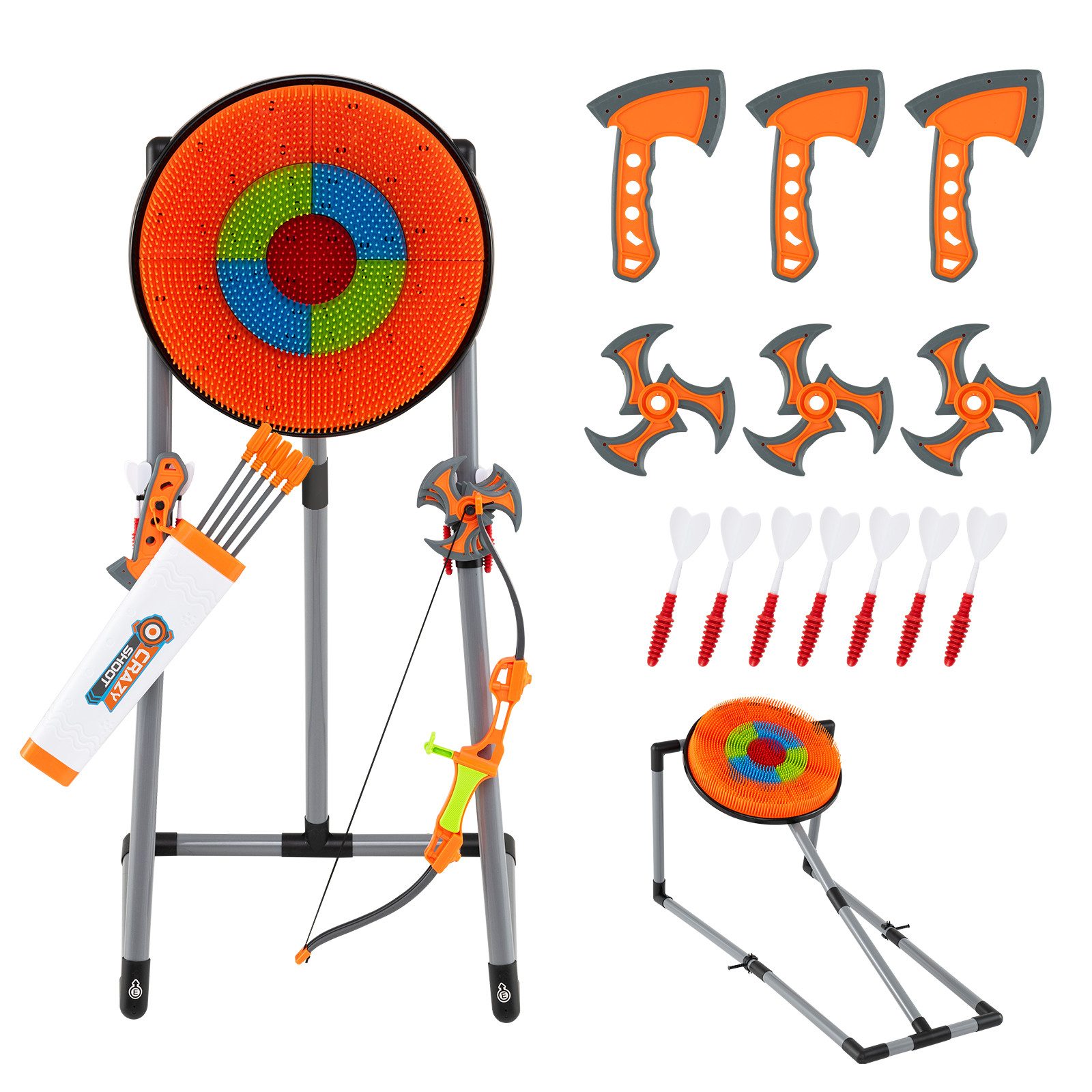 COSTWAY Dartscheibe, 4 in 1 Axt Wurfspiel Set mit Bogen, Zielscheibe, Pfeilen