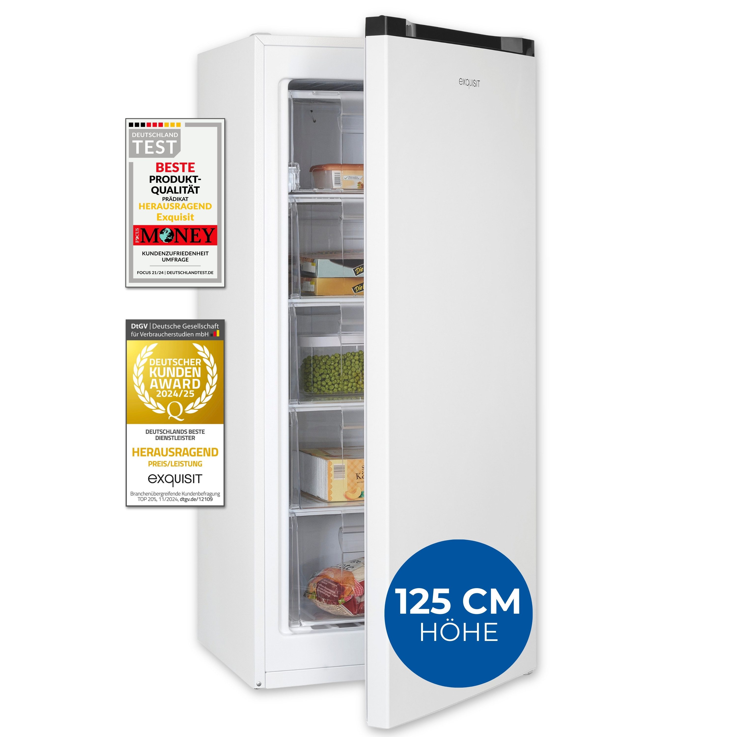 exquisit Gefrierschrank GS5145-051D, 125.9 cm hoch, 54 cm breit, 145 Liter Nutzinhalt, 4*-Gefrieren, Türanschlag wechselbar