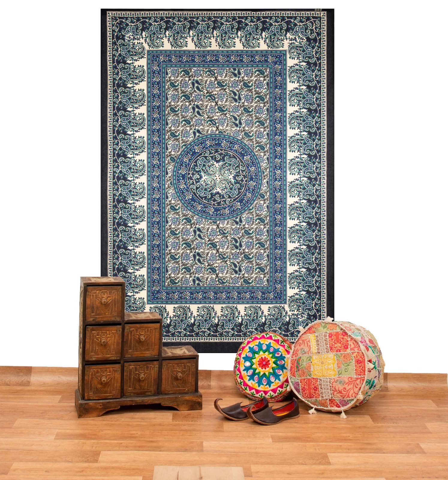 KUNST UND MAGIE Wandteppich Tagesdecke Wandbehang Deko Wand Tuch Mandala ca 135 x 200cm Goa