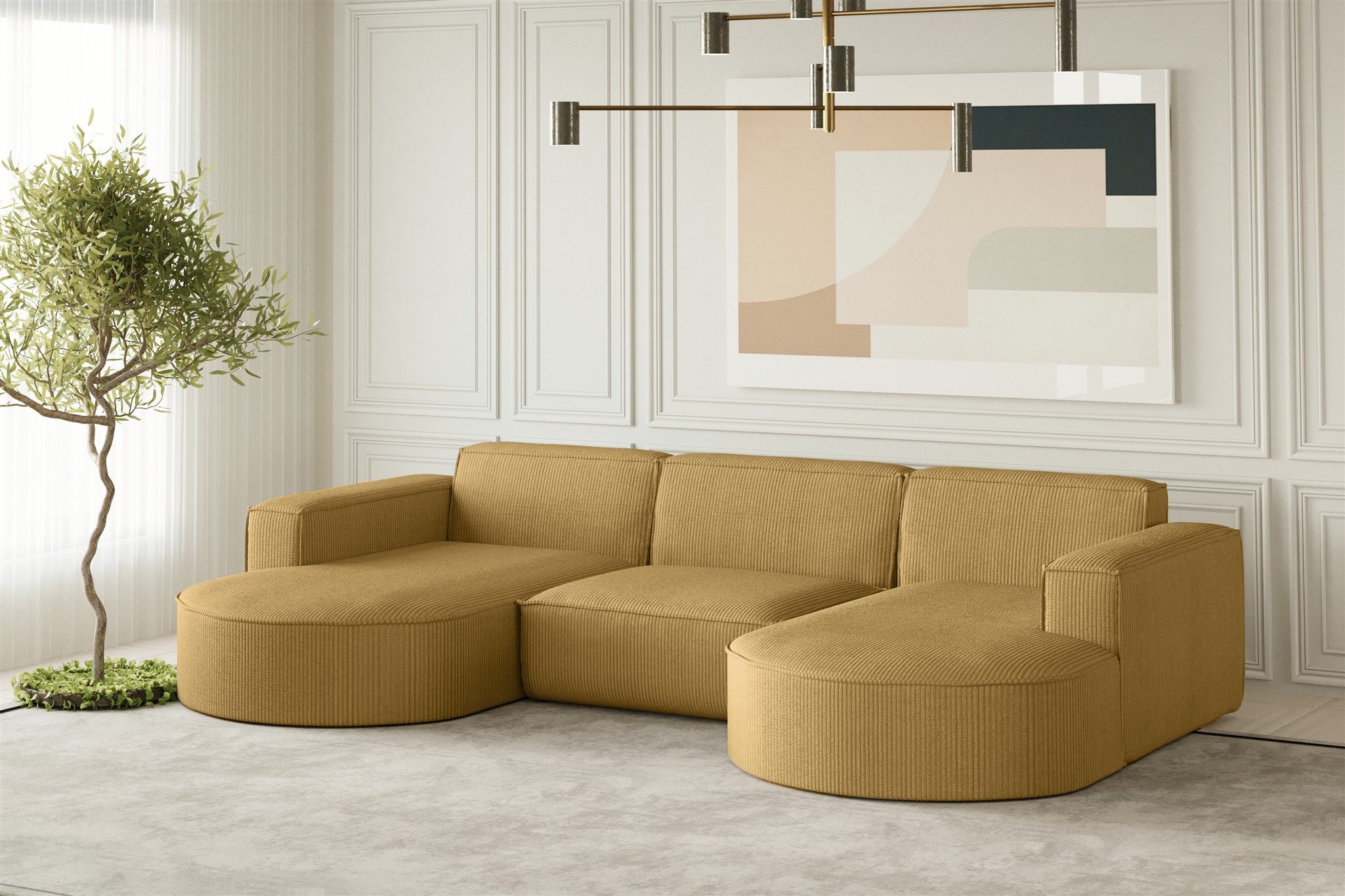 Fun Möbel Wohnlandschaft U-Form Sofa PALMA Velourstoff Noel und Cordstoff Scala, auch in Ausführung Gesamtbreite 382 cm erhältlich, Rundumbezug