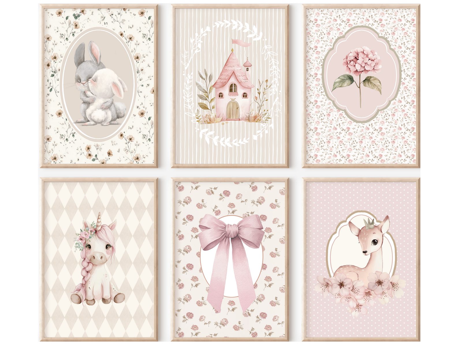 homestyle-accessoires Poster Kinderzimmer Bilderwand 6erSet Bilderset Babyzimmer BAMBI HASEN