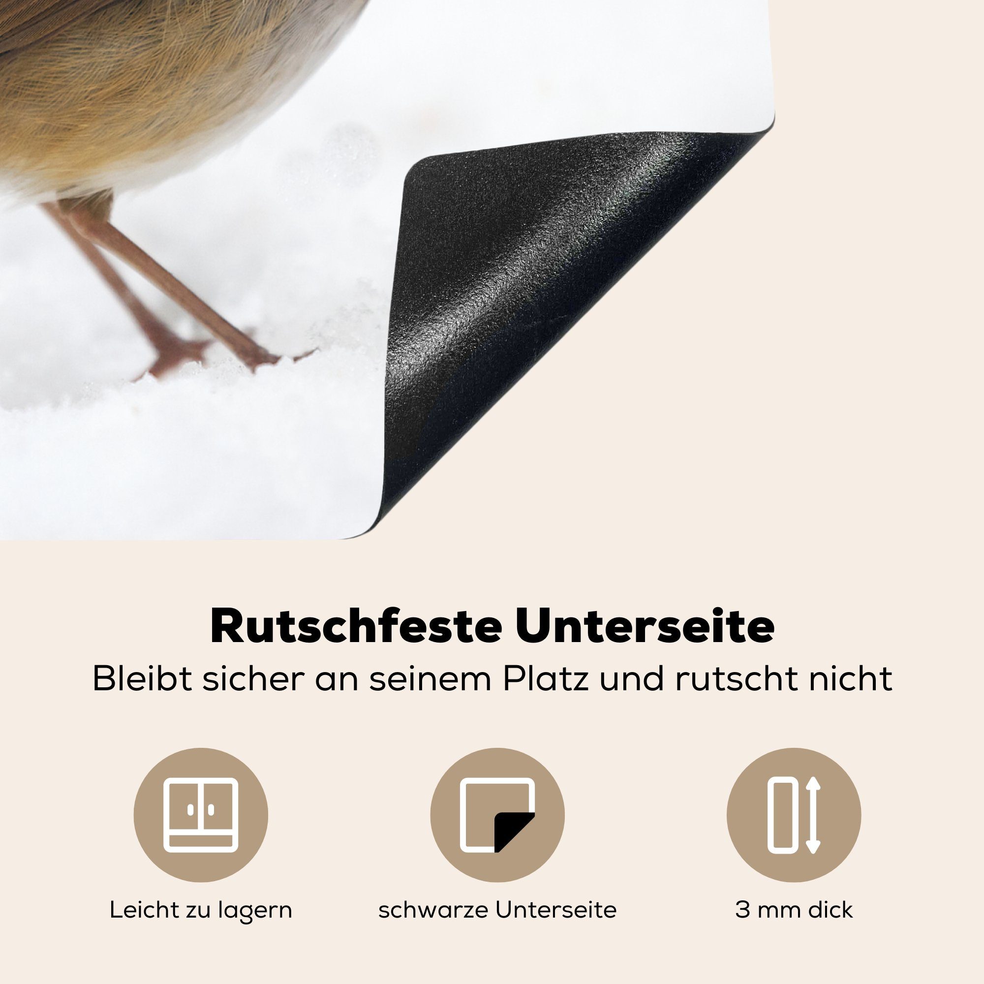 MuchoWow Herdblende-/Abdeckplatte Rotkehlchen - Schnee Mobile (1 Vinyl, 60x52 tlg), - cm, Ceranfeldabdeckung Arbeitsfläche Vogel, nutzbar
