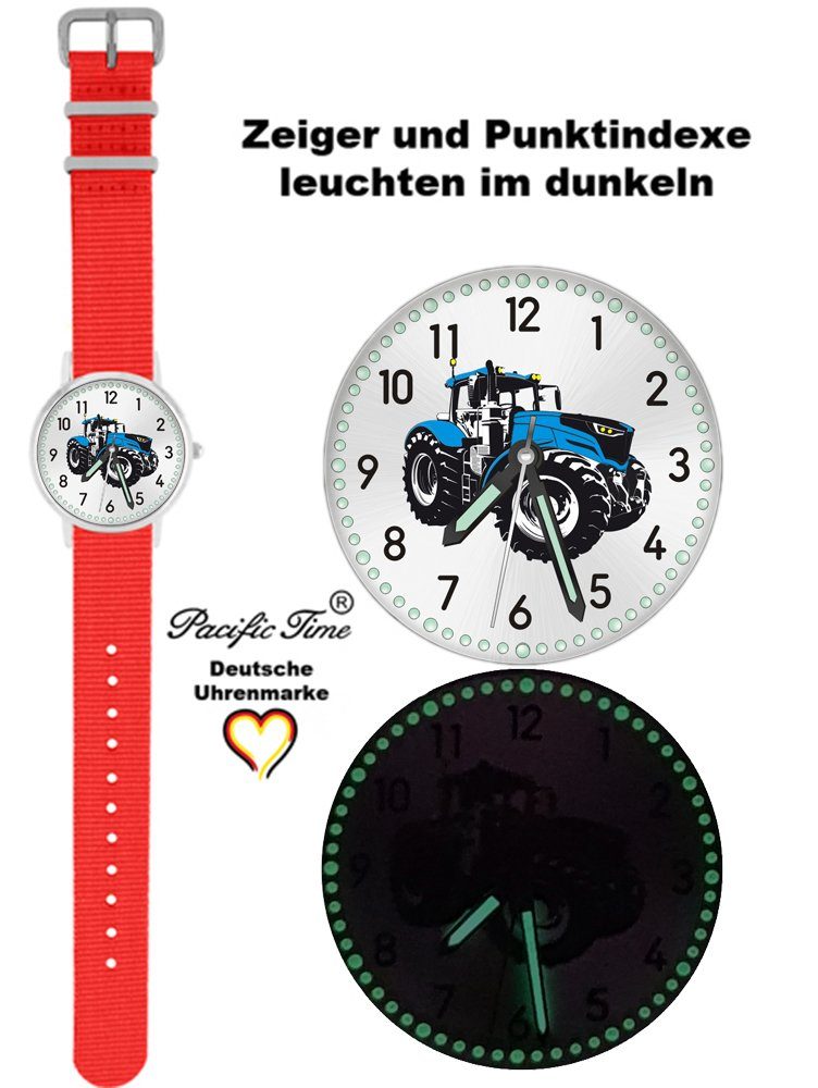 Pacific Time Quarzuhr Kinder rot Versand blau Mix Wechselarmband, Traktor - Match Design und Gratis Armbanduhr