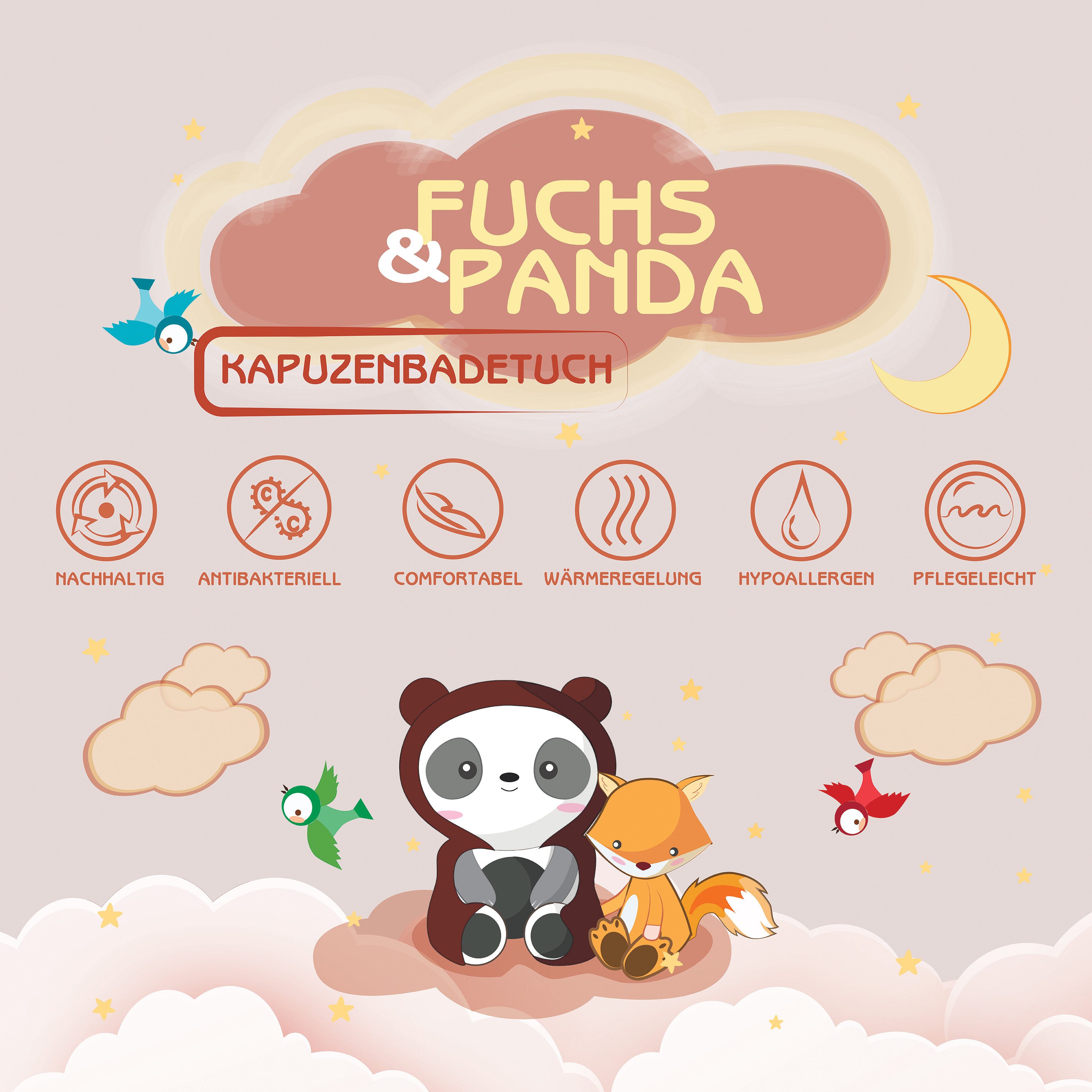 Fuchs & Panda Kapuzenhandtuch Kapuzenhandtuch Baby EXTRA dick, warm & weich aus 100% Bambus, 100% Bambus: Antimikrobiell, Atmungsaktiv, Hypoallergen, Superweich