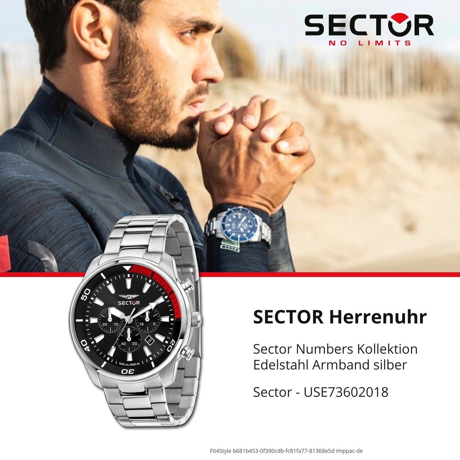 Sector Chronograph Sector Herren Edelstahlarmband groß Elegant (48mm), Herren silber, Armbanduhr Armbanduhr rund, Chrono