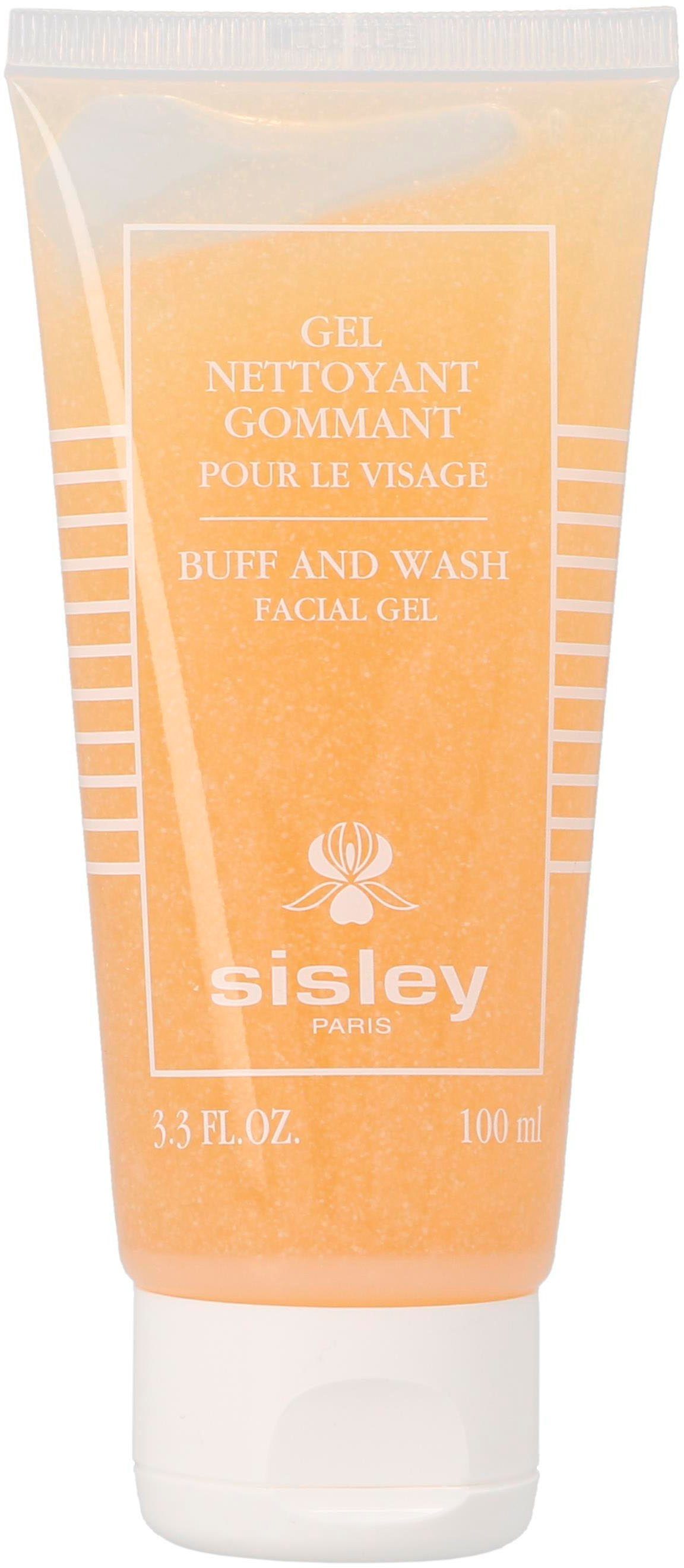 sisley Gesichtspeeling Buff And Wash Botanical Facial Gel, Geltextur, reinigt die Haut, entfernt abgestorbene Hautzellen.