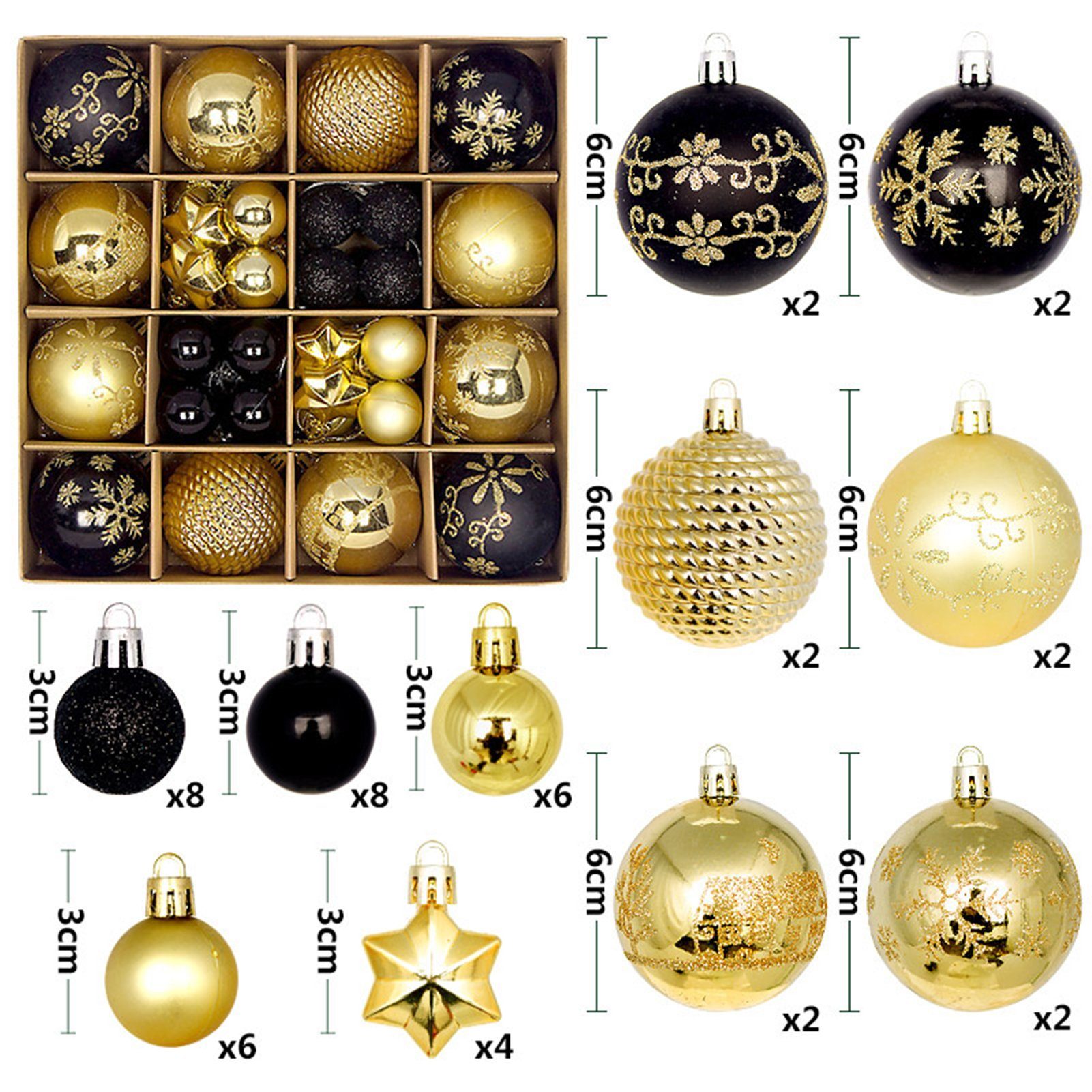 Rot-Weiß-Weihnachtsball-Ornament, Weihnachtsbaumkugel Geschenkbox Set Stück/Set aus Weihnachtskugel Farbkugel Plastik 3-6cm Rutaqian 44 Weihnachtskugeln,