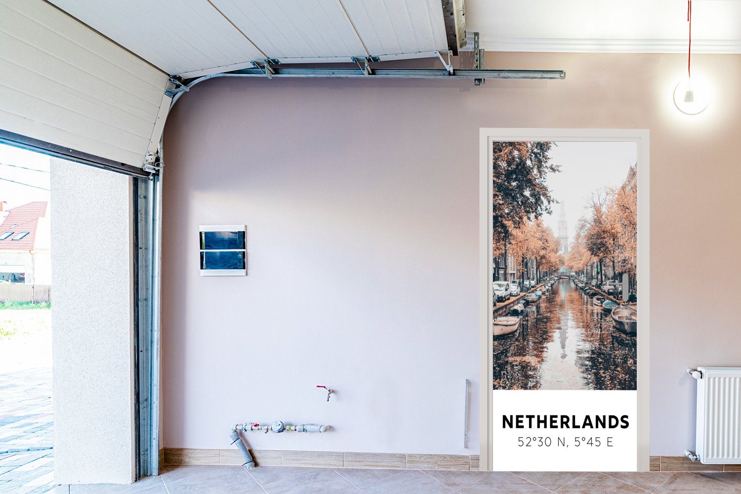 Herbst, bedruckt, Gracht Türaufkleber, St), cm Amsterdam Matt, für Fototapete - Türtapete - - (1 Tür, MuchoWow 75x205 Niederlande