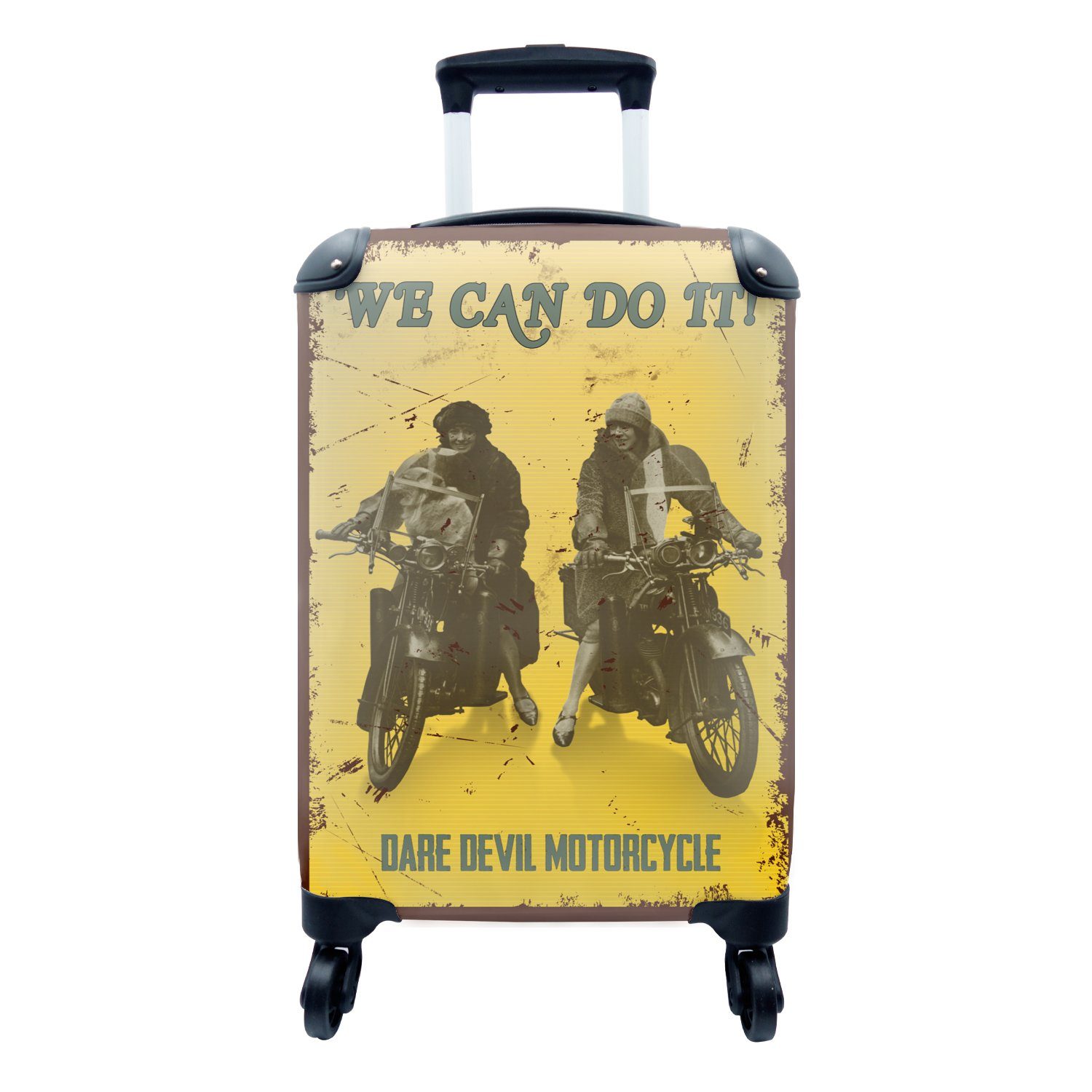 MuchoWow Handgepäckkoffer Motorrad - Retro - Frauen - Zeichnung, 4 Rollen,  Reisetasche mit rollen, Handgepäck für Ferien, Trolley, Reisekoffer