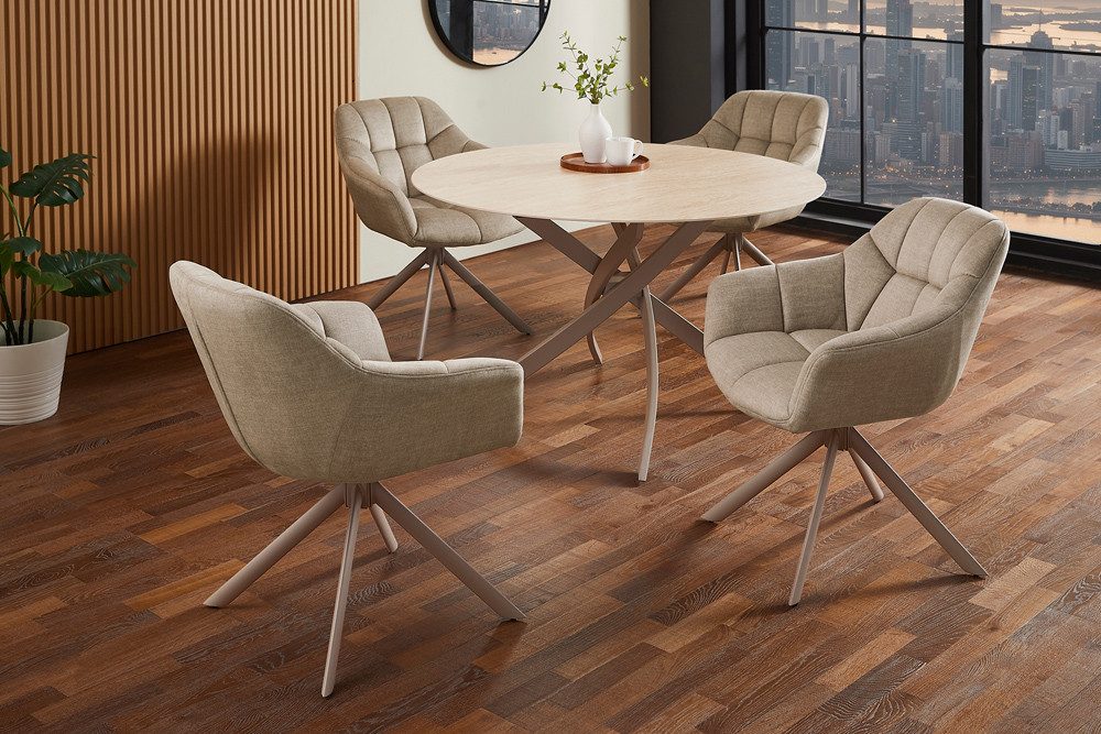 riess-ambiente Polsterstuhl PAPILLON beige/greige - Samt, Metall, mit Armlehne, drehbar, modern (Einzelartikel, 1 St), mit 180° Drehfunktion und Autoreturn – ideal für elegante Esszimmer
