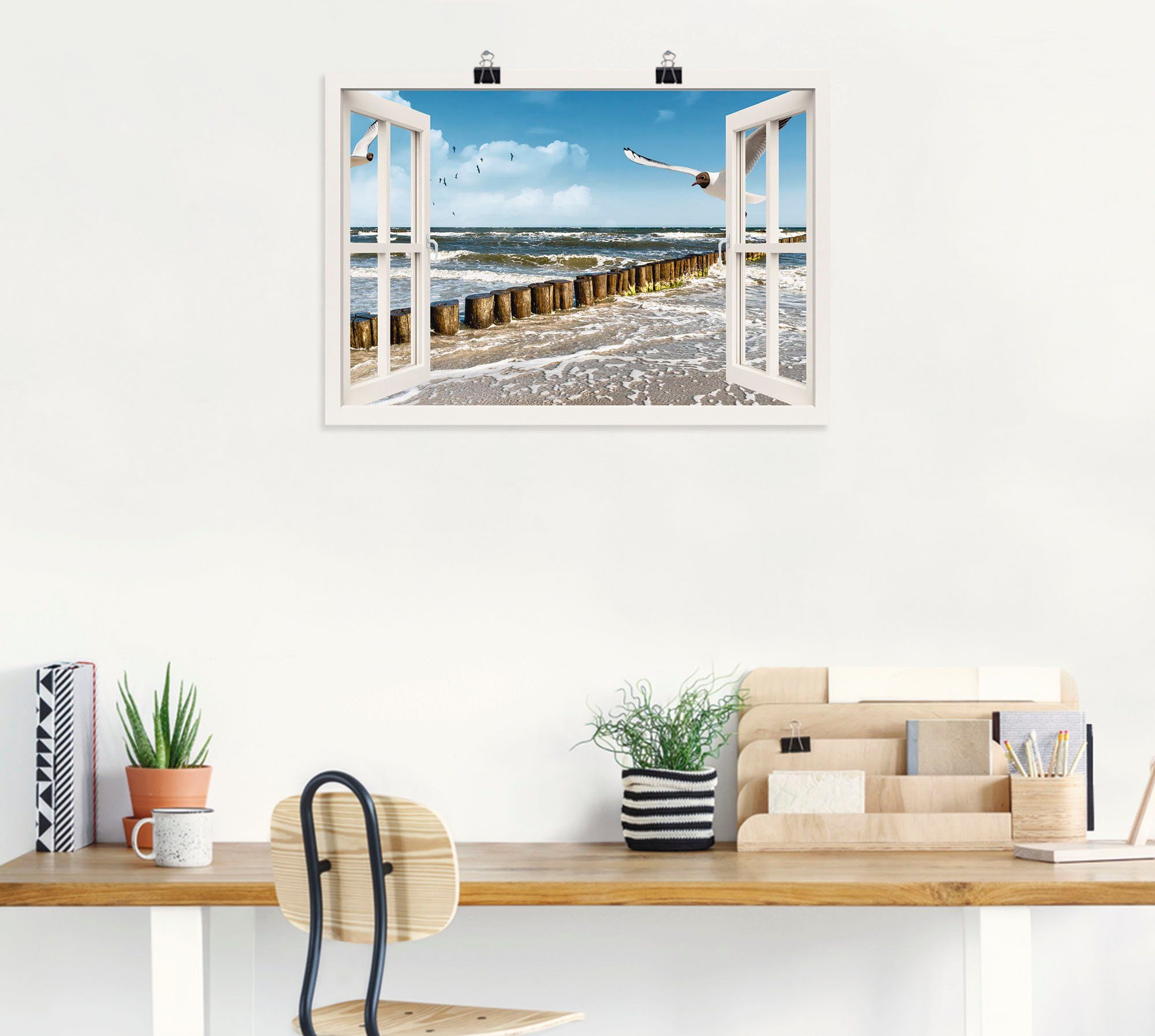 Artland Wandbild Fensterblick als (1 Größen in Leinwandbild, versch. oder St), Ostsee, Fensterblick Wandaufkleber - Poster