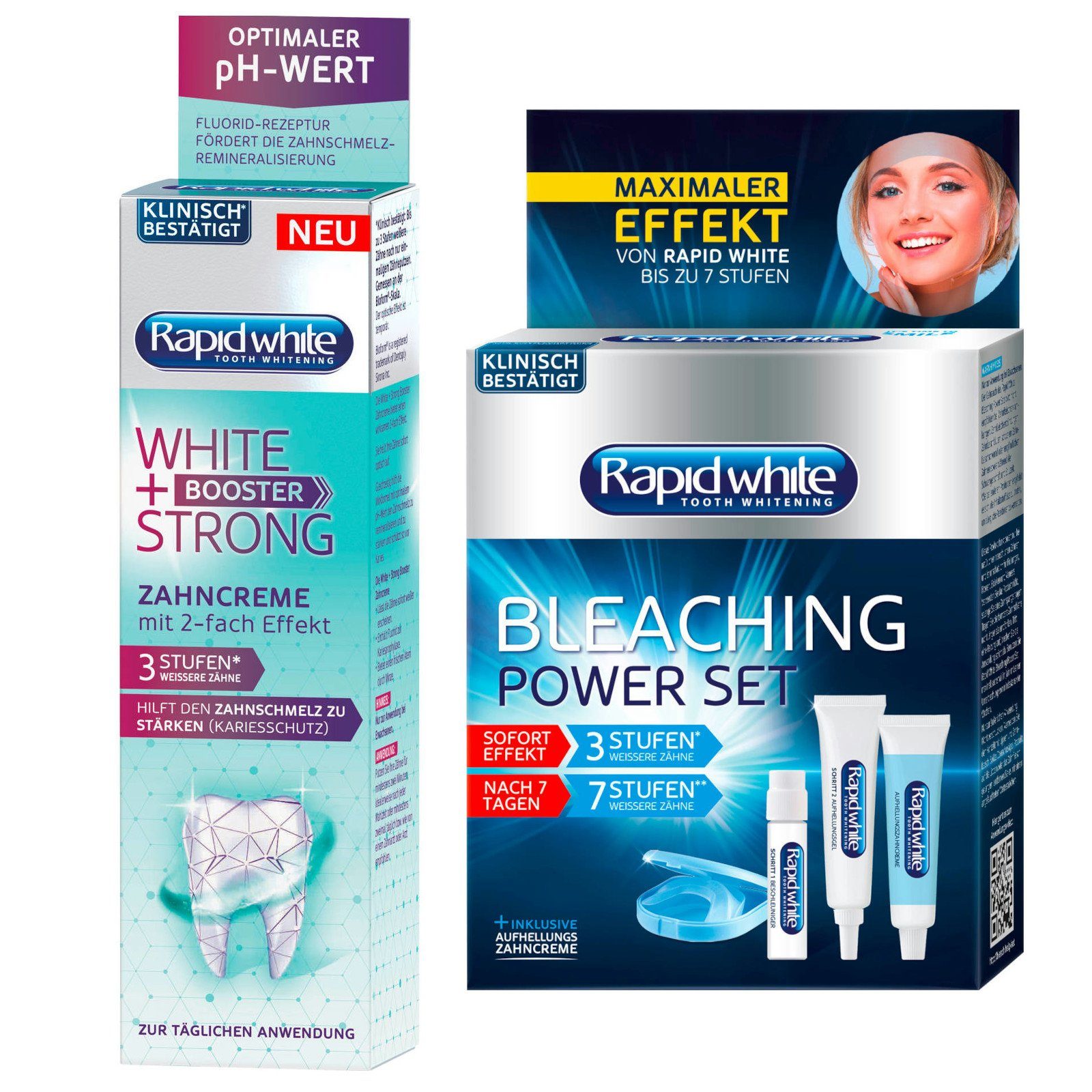 Zahnbleaching-Kit WHITE & STRONG BOOSTER Zahncreme 75 ml + Rapid White Bleaching Power