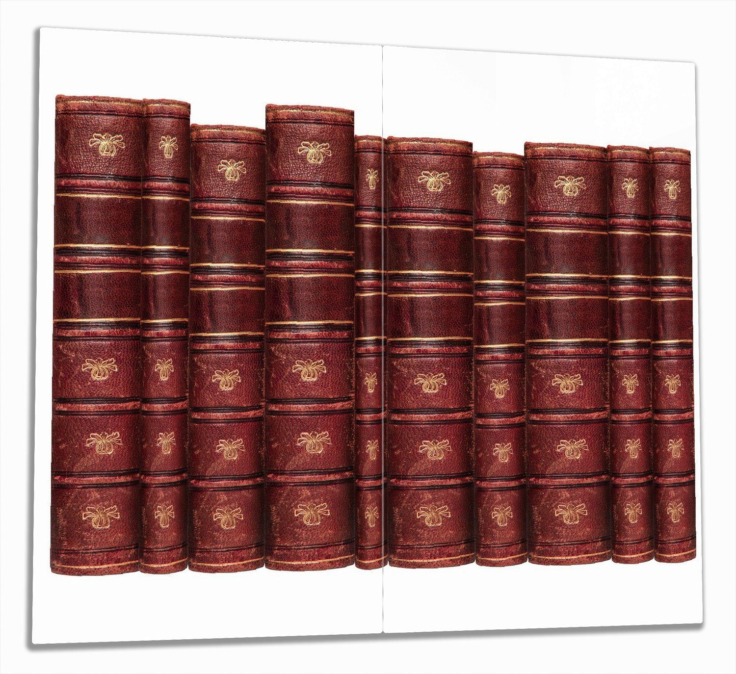 Wallario Herd-Abdeckplatte mit verschiedene Alte 2 ESG-Sicherheitsglas, Noppen), rotem inkl. tlg., 5mm Größen Bücher (Glasplatte, Ledereinband