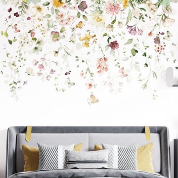 AUKUU Wandtattoo 30X90cm Aquarell Blumen Wandaufkleber Wohnzimmer, Hintergrund Dekoration selbstklebende Aufkleber