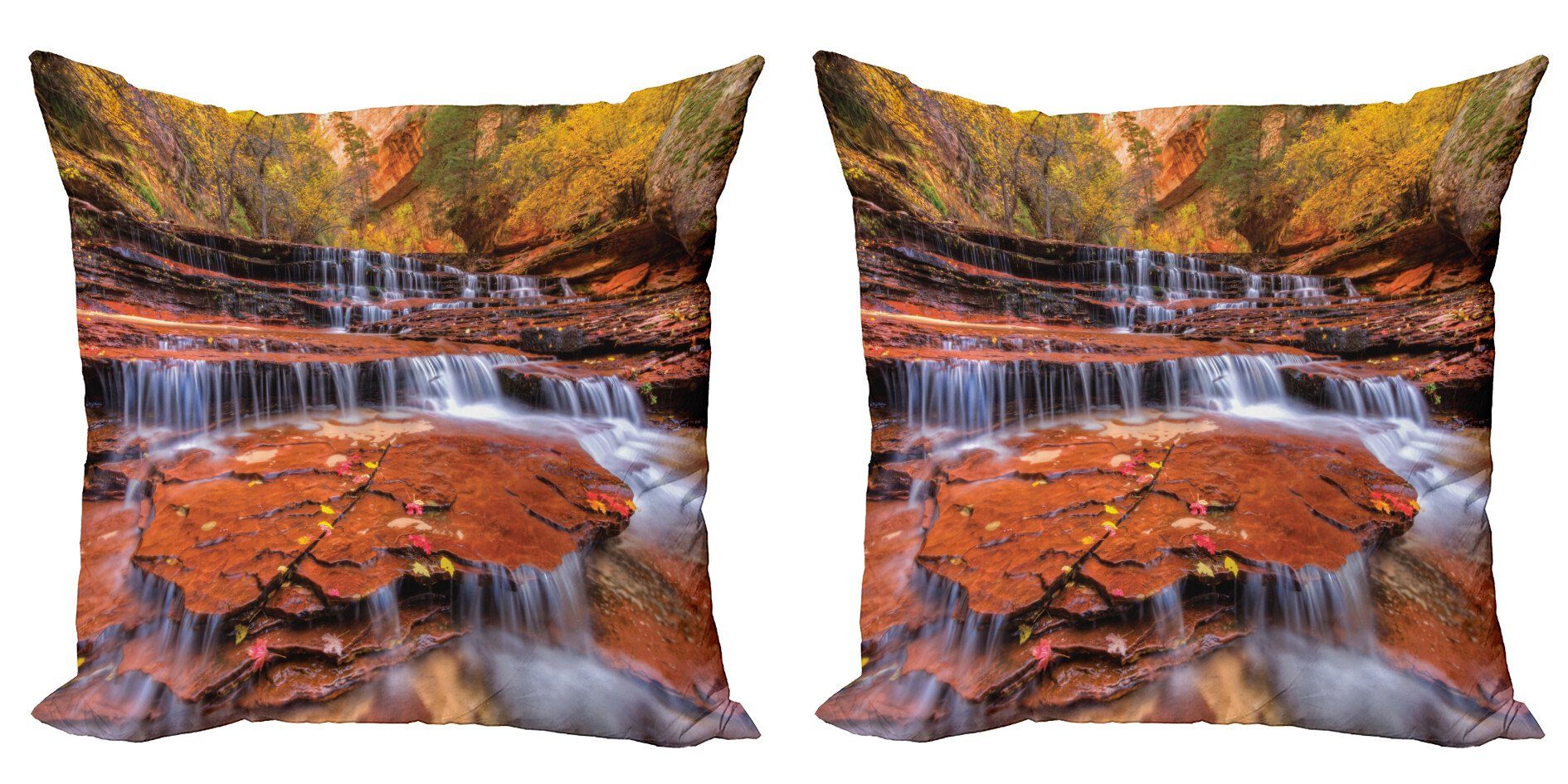 Kissenbezüge Modern Accent Doppelseitiger Digitaldruck, Abakuhaus (2 Stück), Natur Wasserfall Herbst